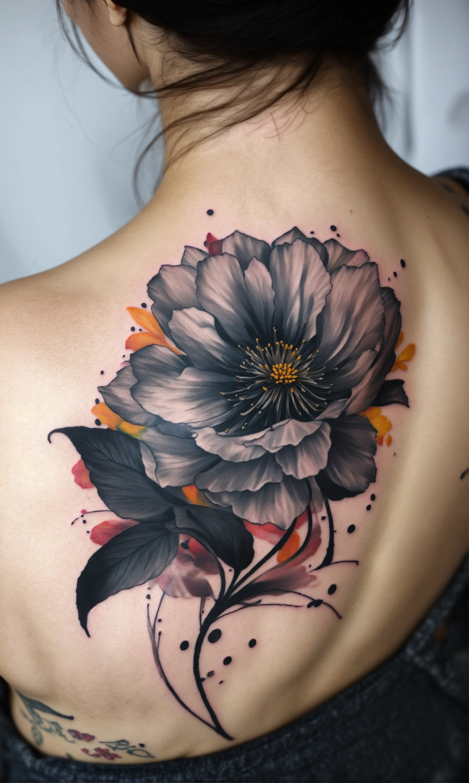 Lexica Black grey abstract Flower little tattoo collors buttocks woman