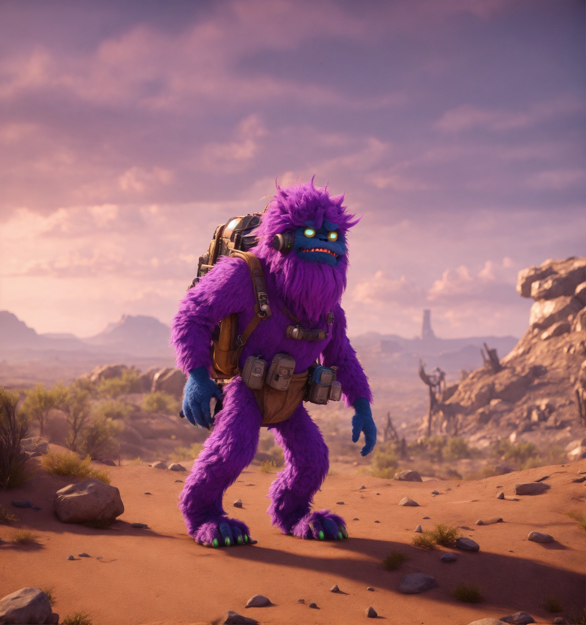 Lexica - Zoom out on a hairy violet colored monster cartoon character ...