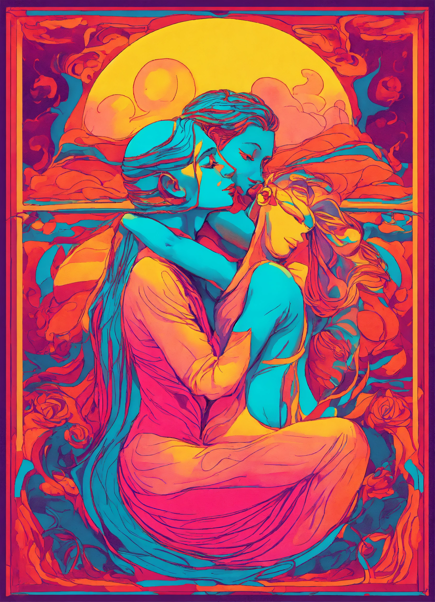 Lexica - Surrealism dali style neon colors couple hug each other and ...