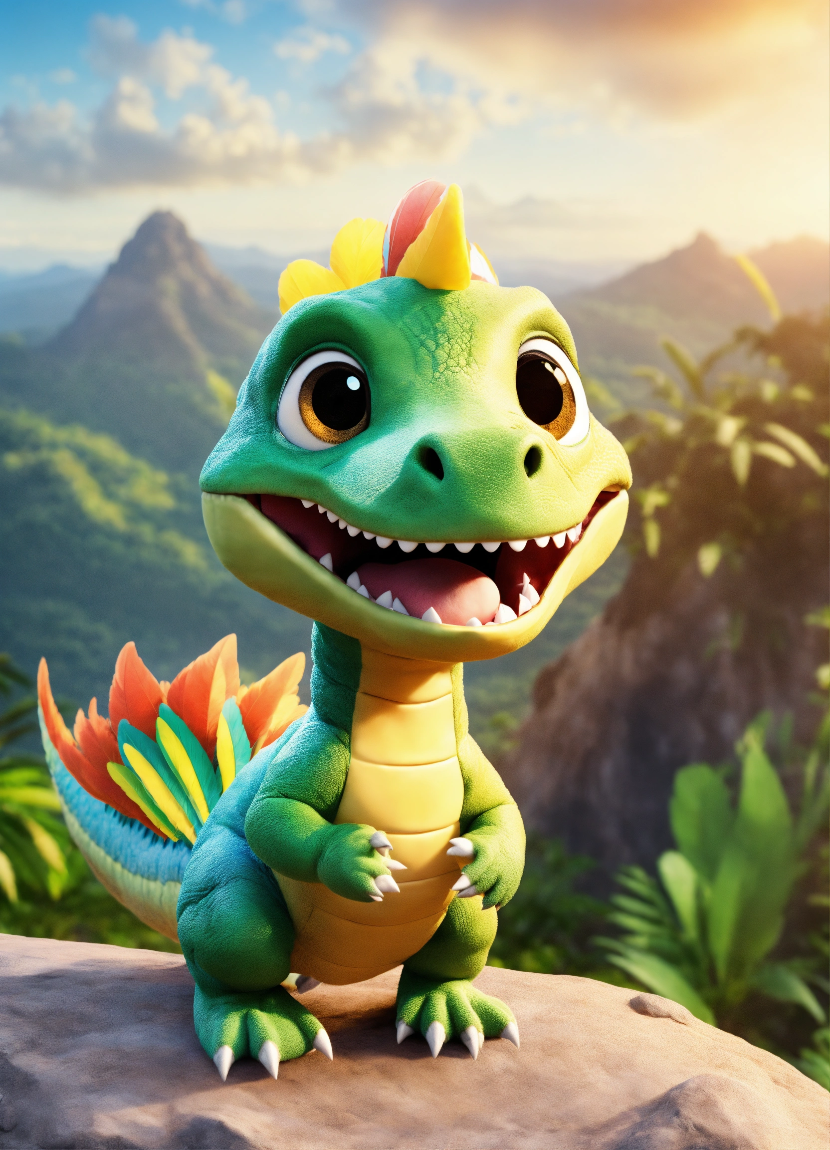 Lexica - An adorable and fluffy baby t-res dinosaur with big color eyes ...