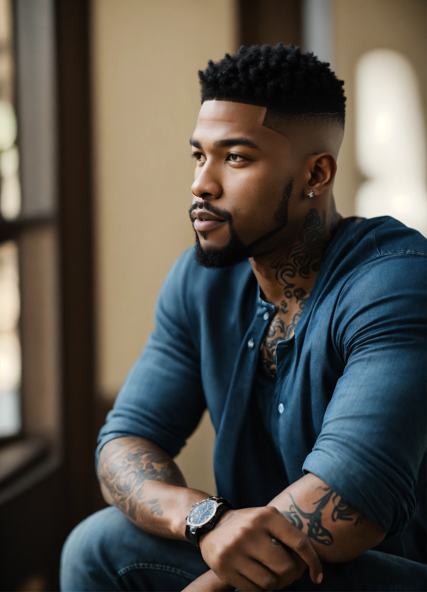 Lexica - Very handsome black male, wearing jeans and Henley, goatee ...