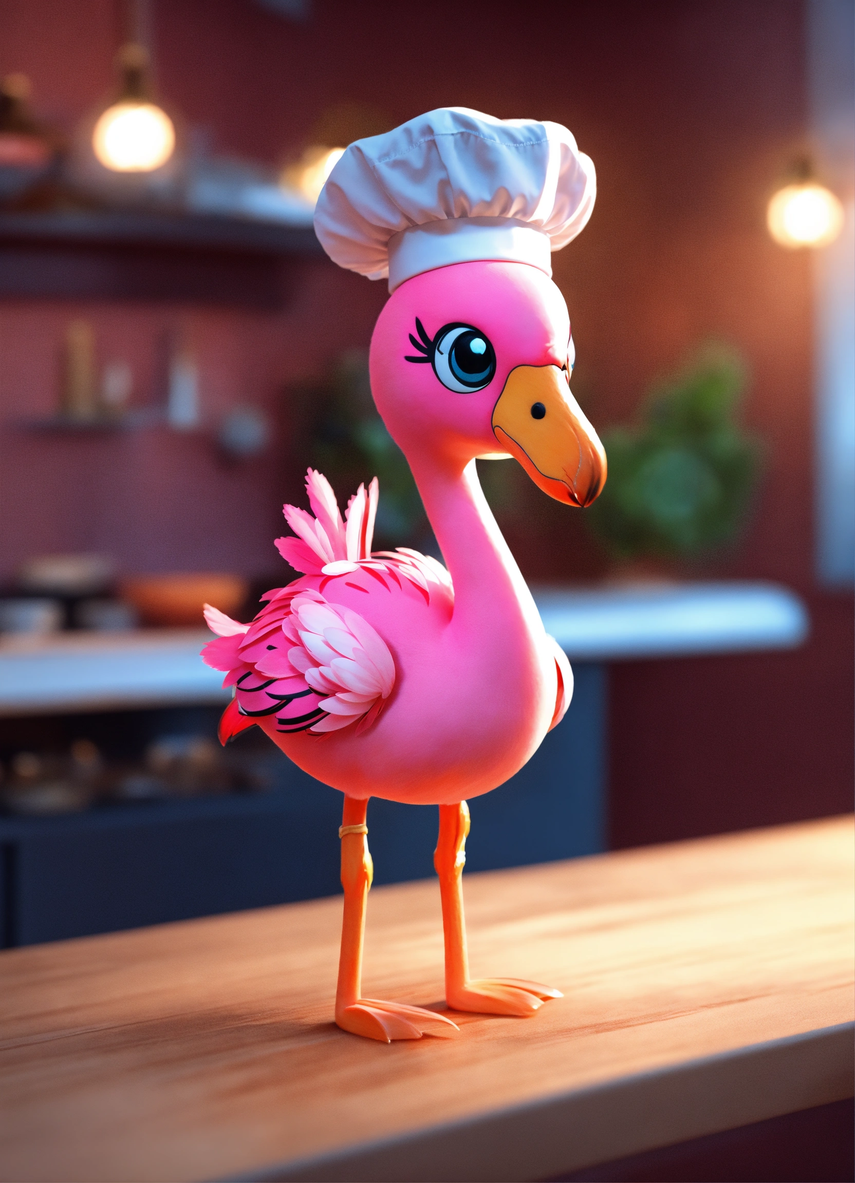 Lexica - A cute girl flamingo wearing a chef uniform, unreal engine ...