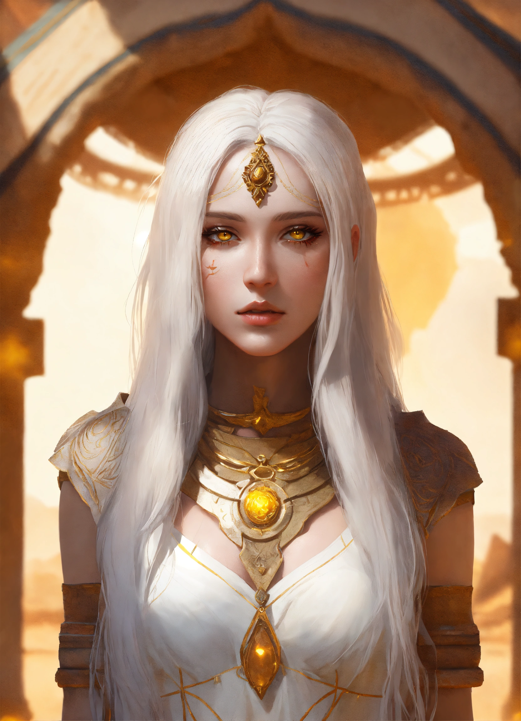 Lexica - A ethereal goddess with long white hair, yellow eyes, magical ...