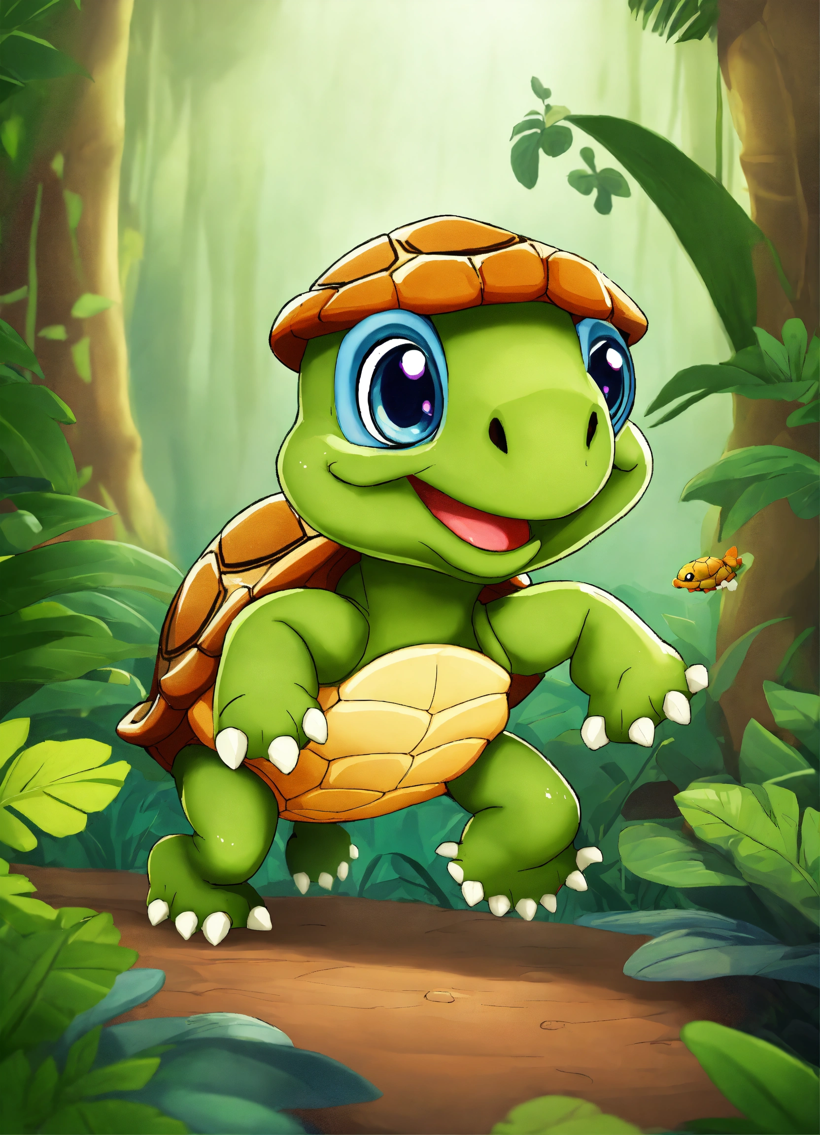 Lexica - Cartoon cute turtle running in jungle