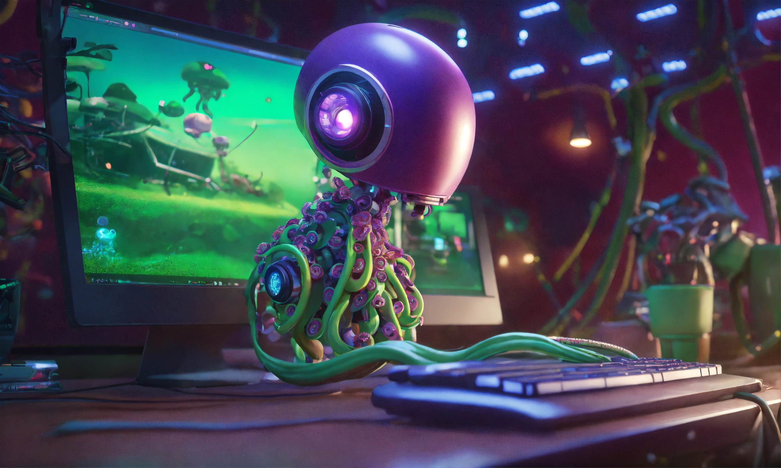 Lexica - Cute robot octopus typing in computer realistic. medium-sized ...
