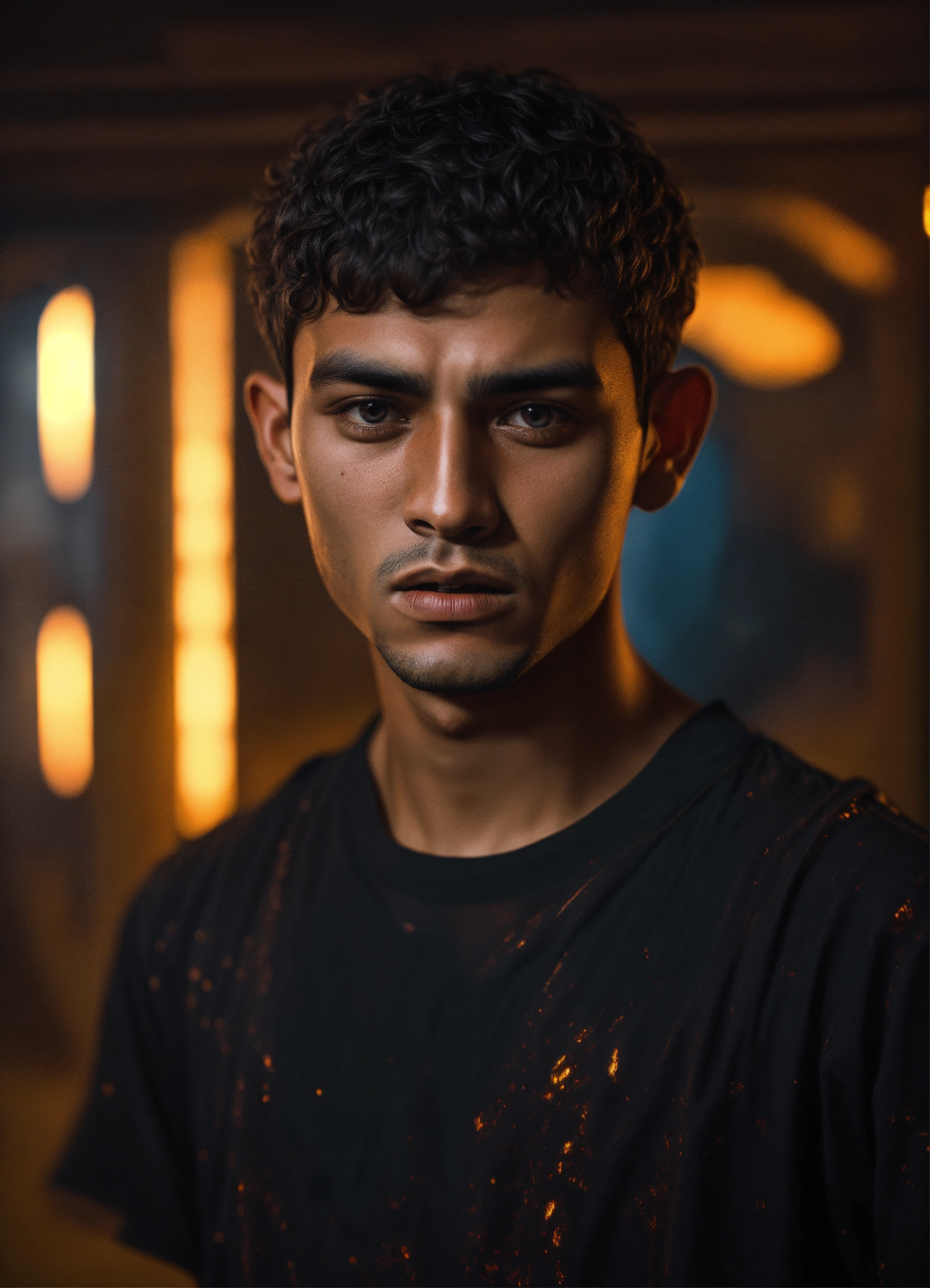 Lexica - A realistic photograph of an ugly Moroccan 20-year-old boy, with a  serious expression, with very short hair, tanned skin, scary face, deep e...