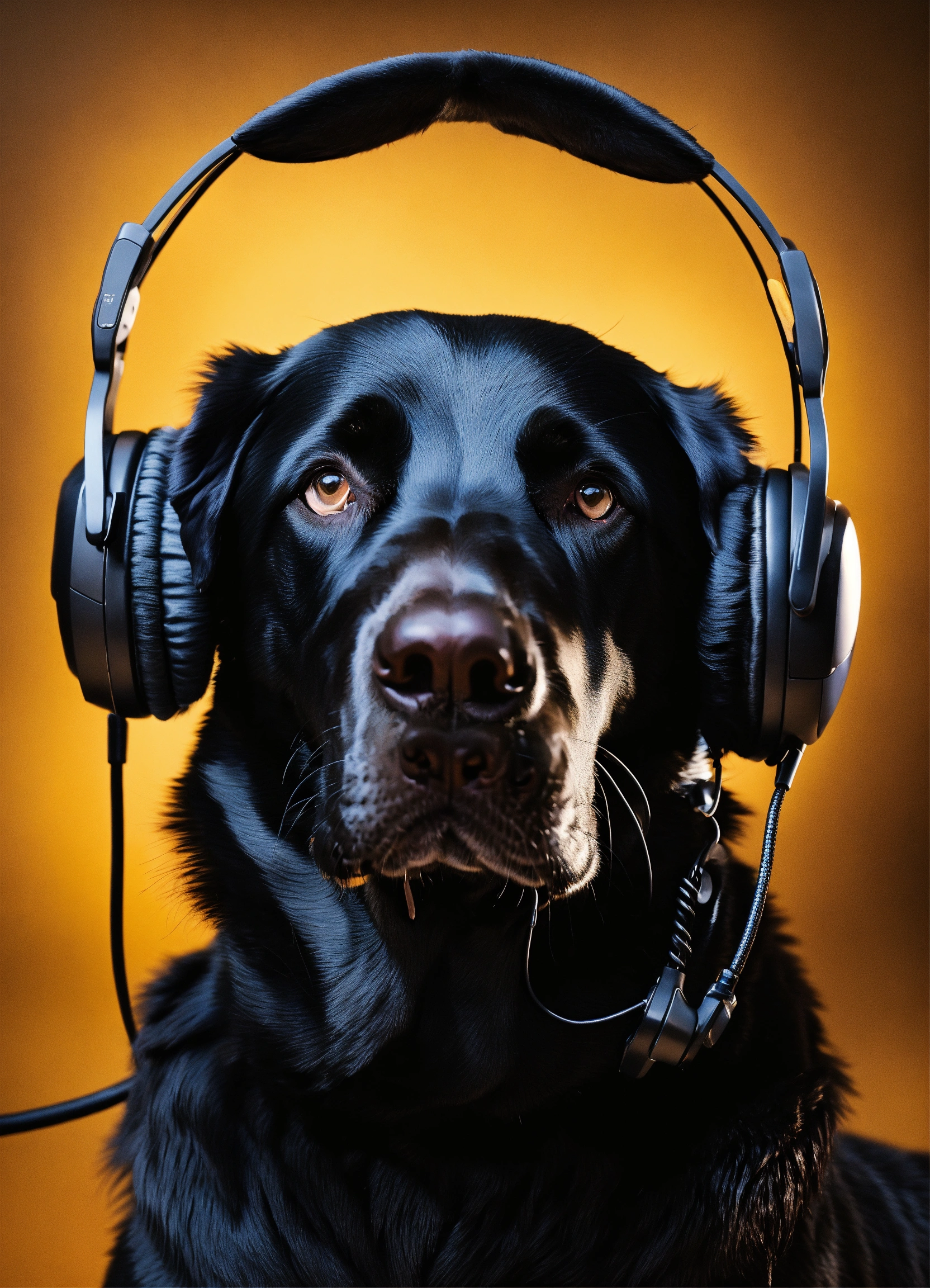 Lexica - Black lab dog with a spiky hairstyle n headset