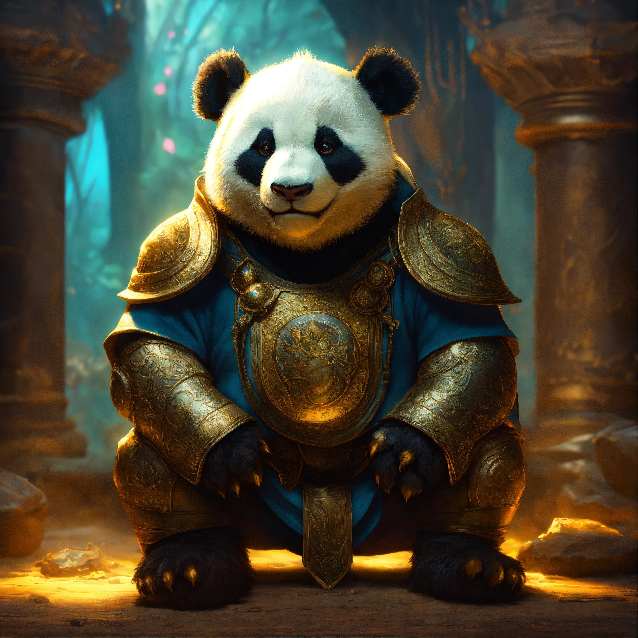 Lexica - Epic professional digital art of young orc panda bear, radiant ...