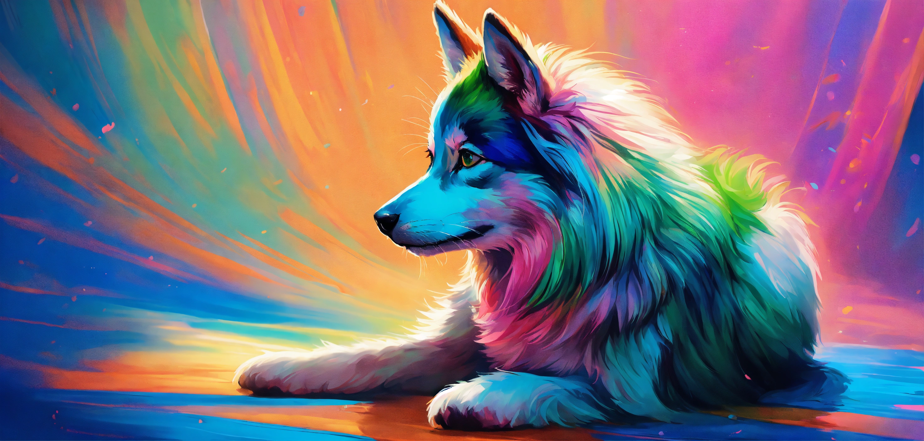 Lexica - In this vibrant painting, a graceful Pomsky is captured in ...