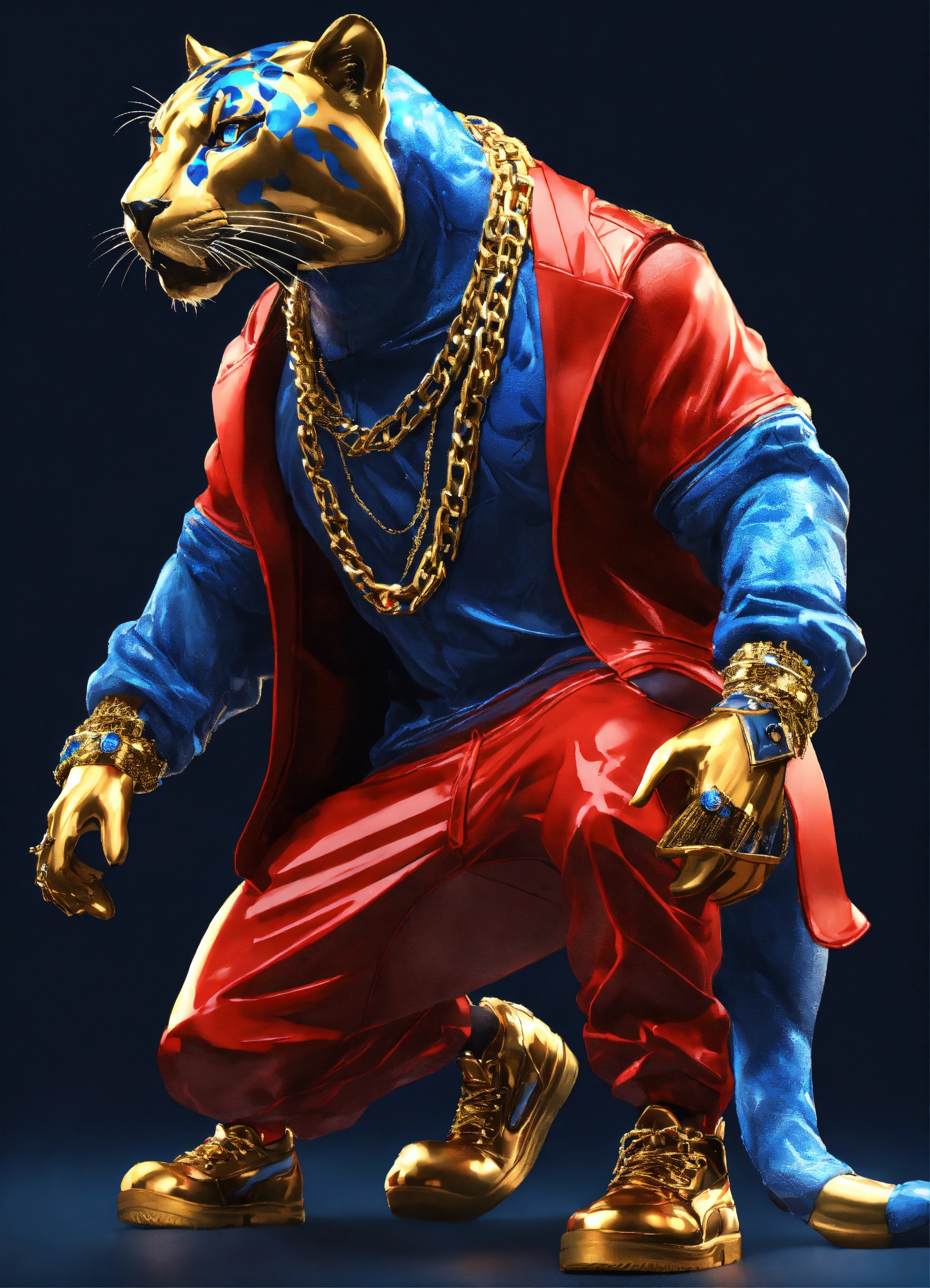 Lexica - Hip hop full body panther with gold chains, red and blue ...