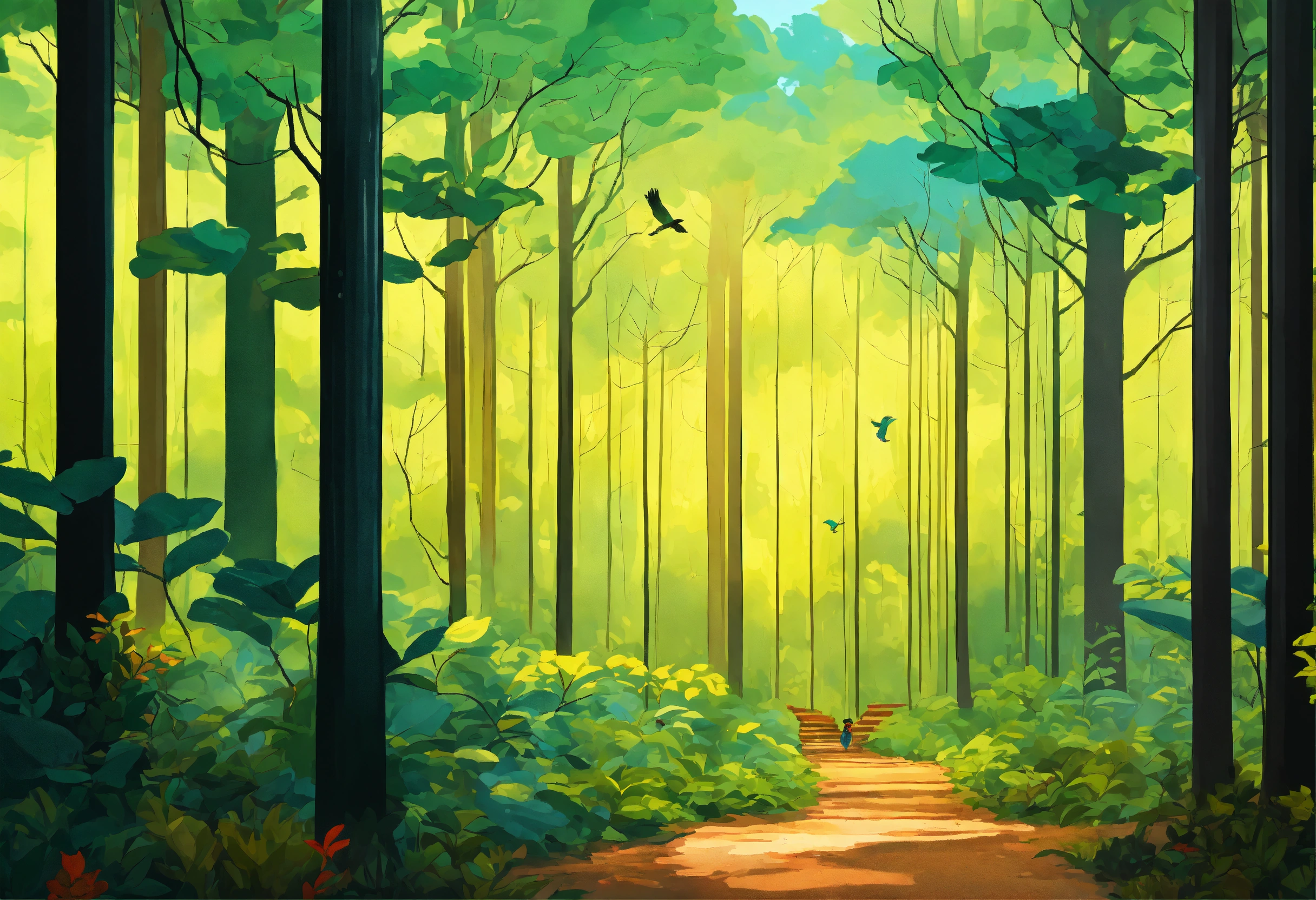 Lexica - A tranquil forest landscape with gentle rays of sunlight ...