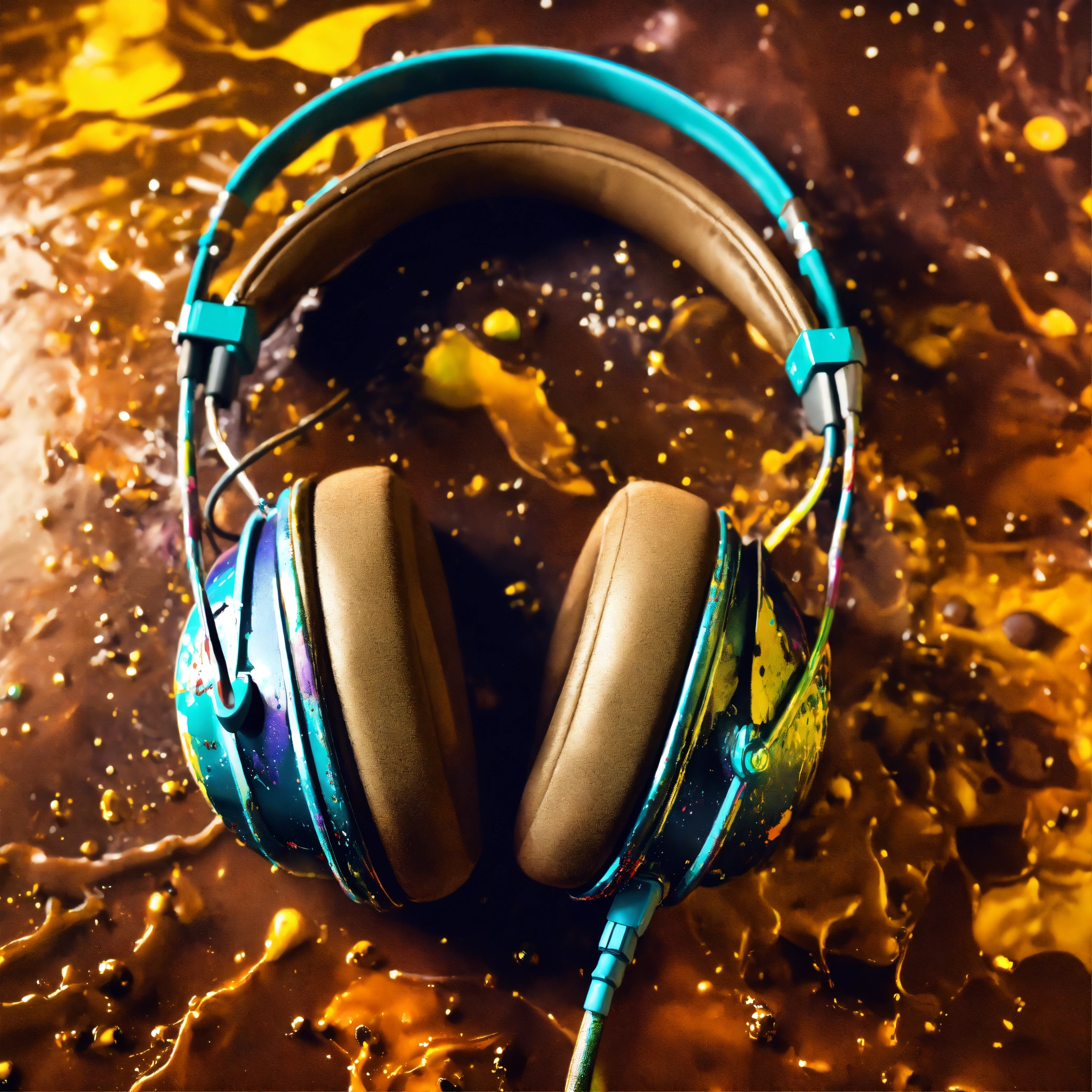 Lexica - Drip paint headset. USB-c cables tangled with HDMI cables ...
