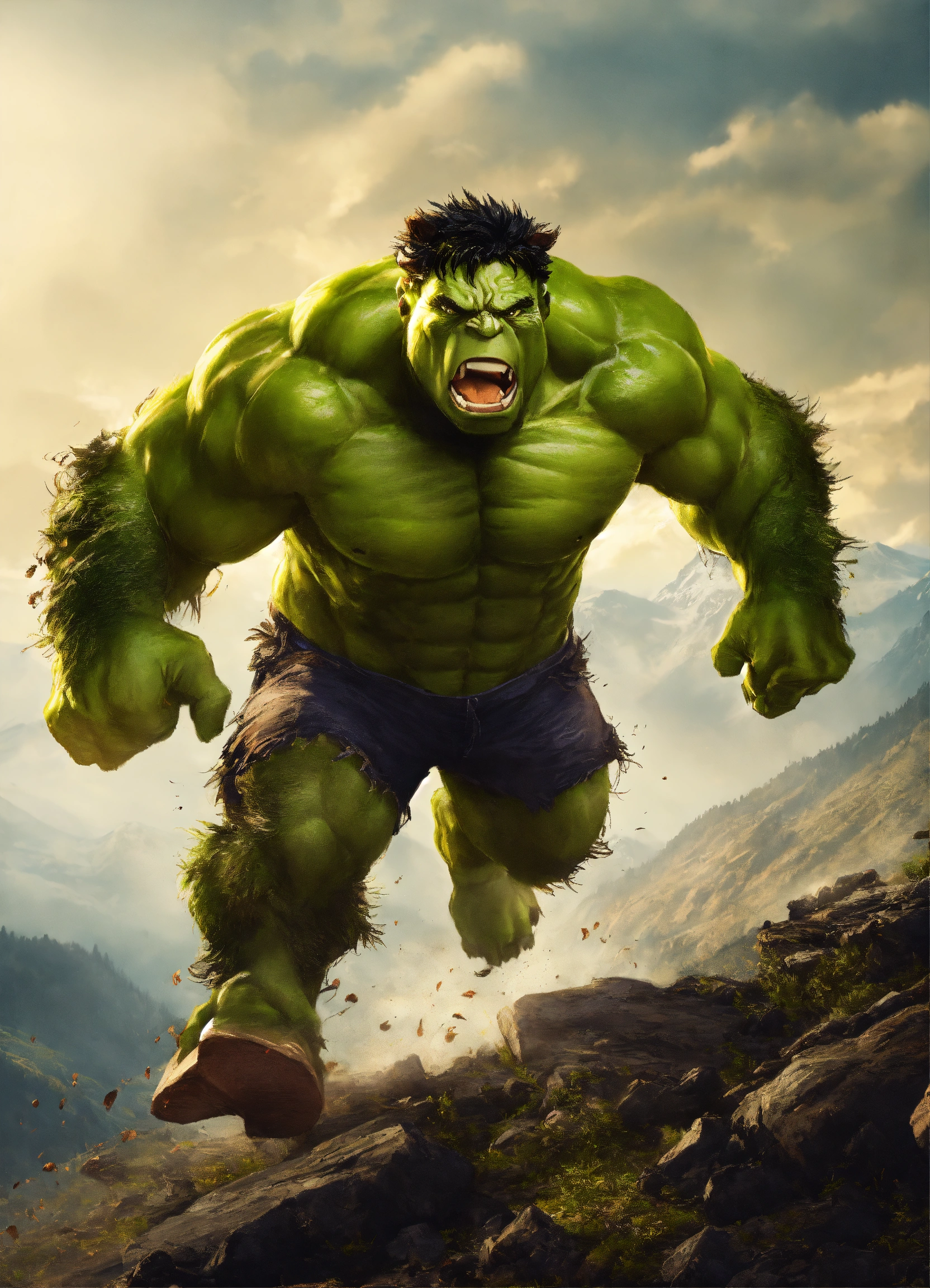 Lexica - Humoristic Hulk body mixed with wild boar head running in ...
