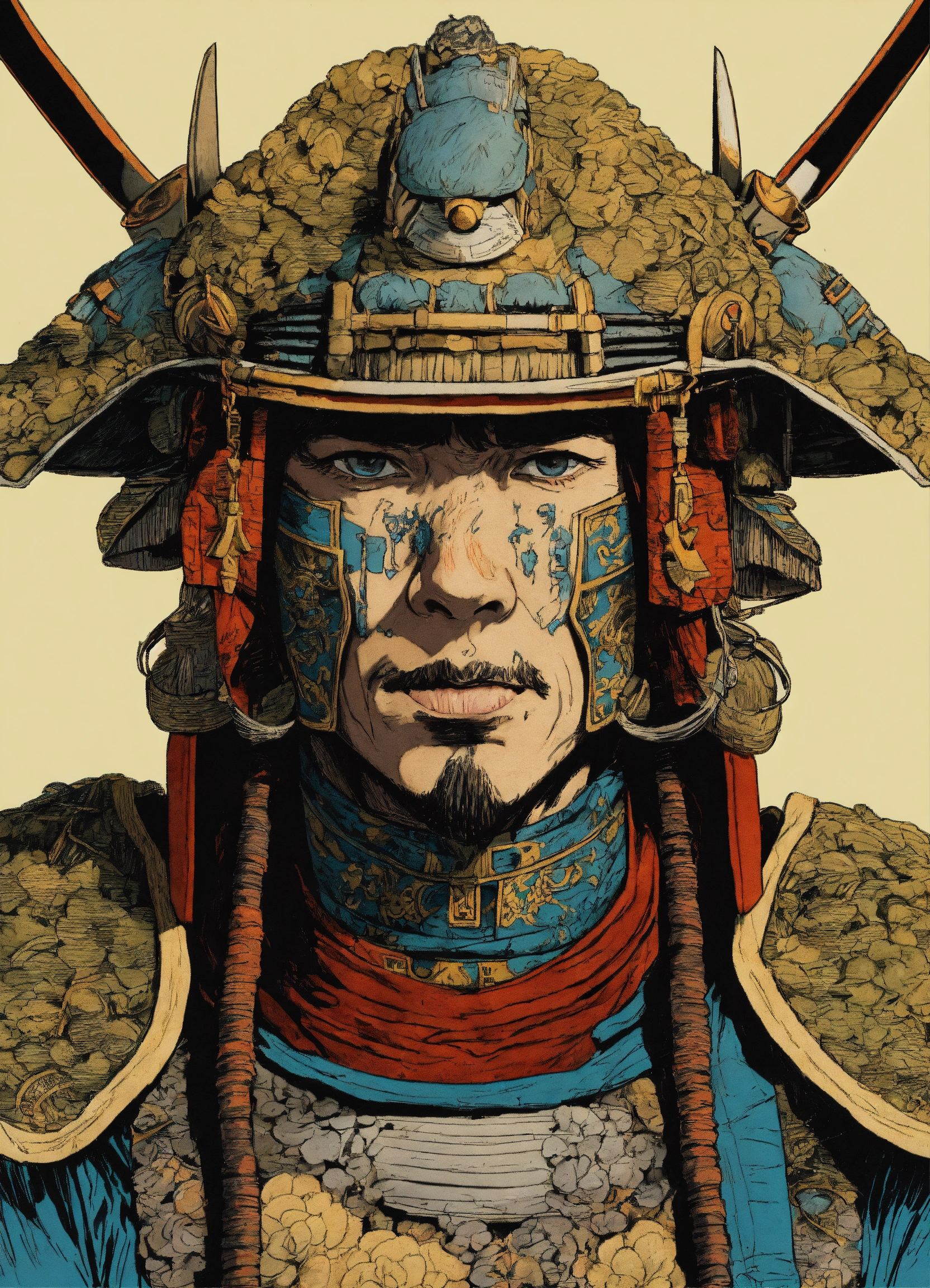 Lexica - Detailed pen and ink illustration of a eastern warrior samurai ...