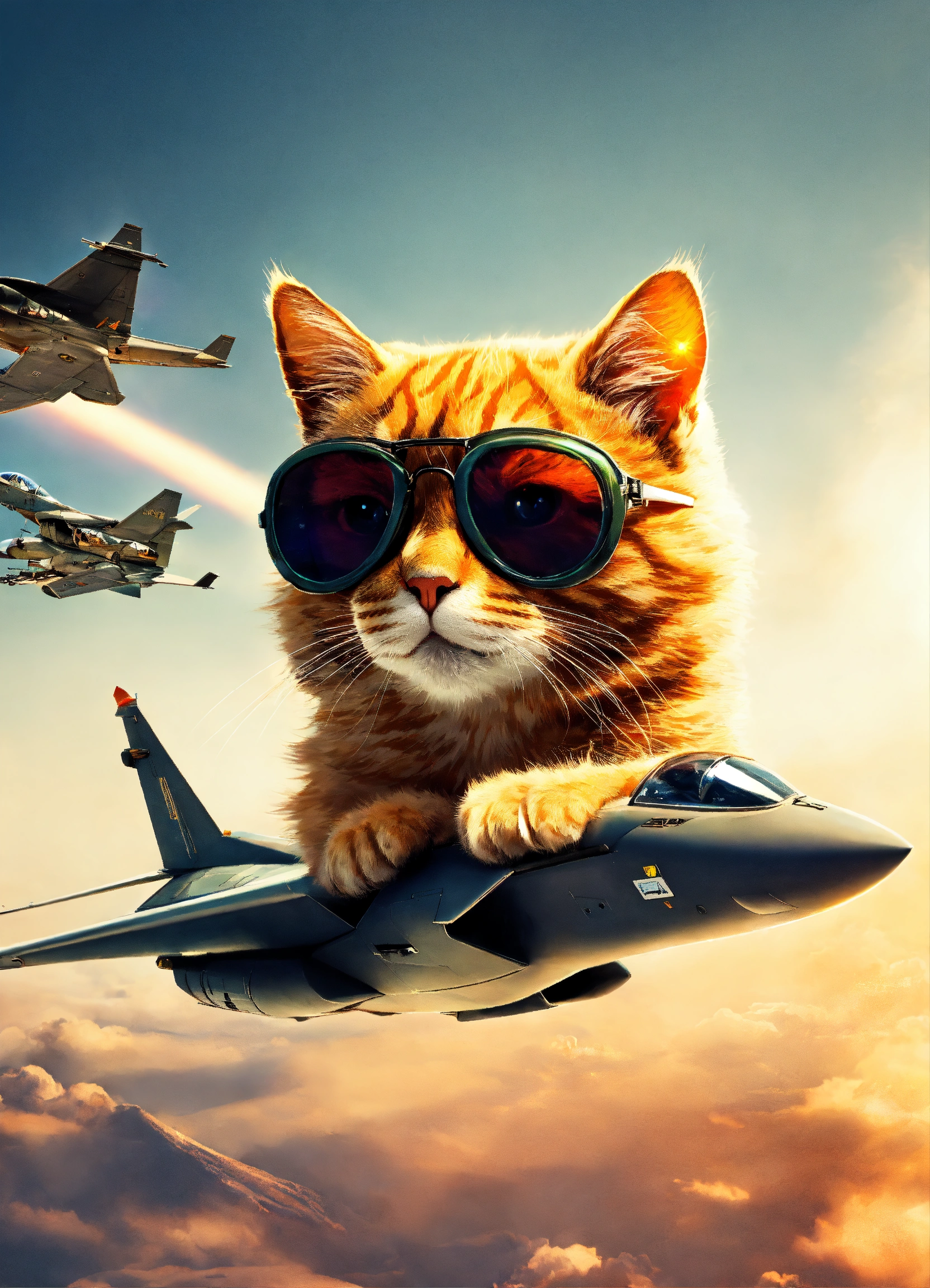 Lexica - A cute cat wearing sun glass and flying a fighter jet