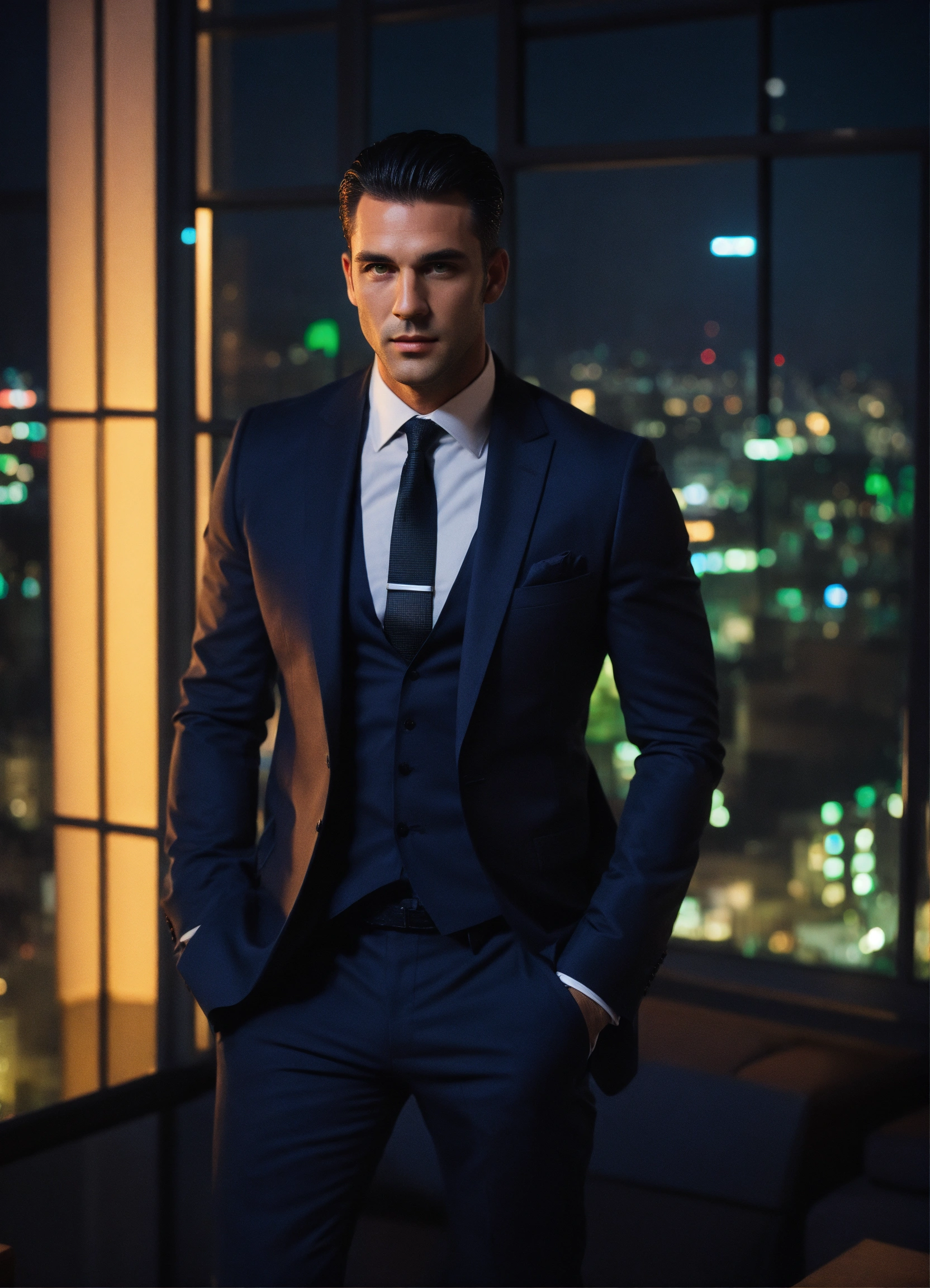 Lexica - A handsome brutal broad-shouldered man with dark hair slicked ...
