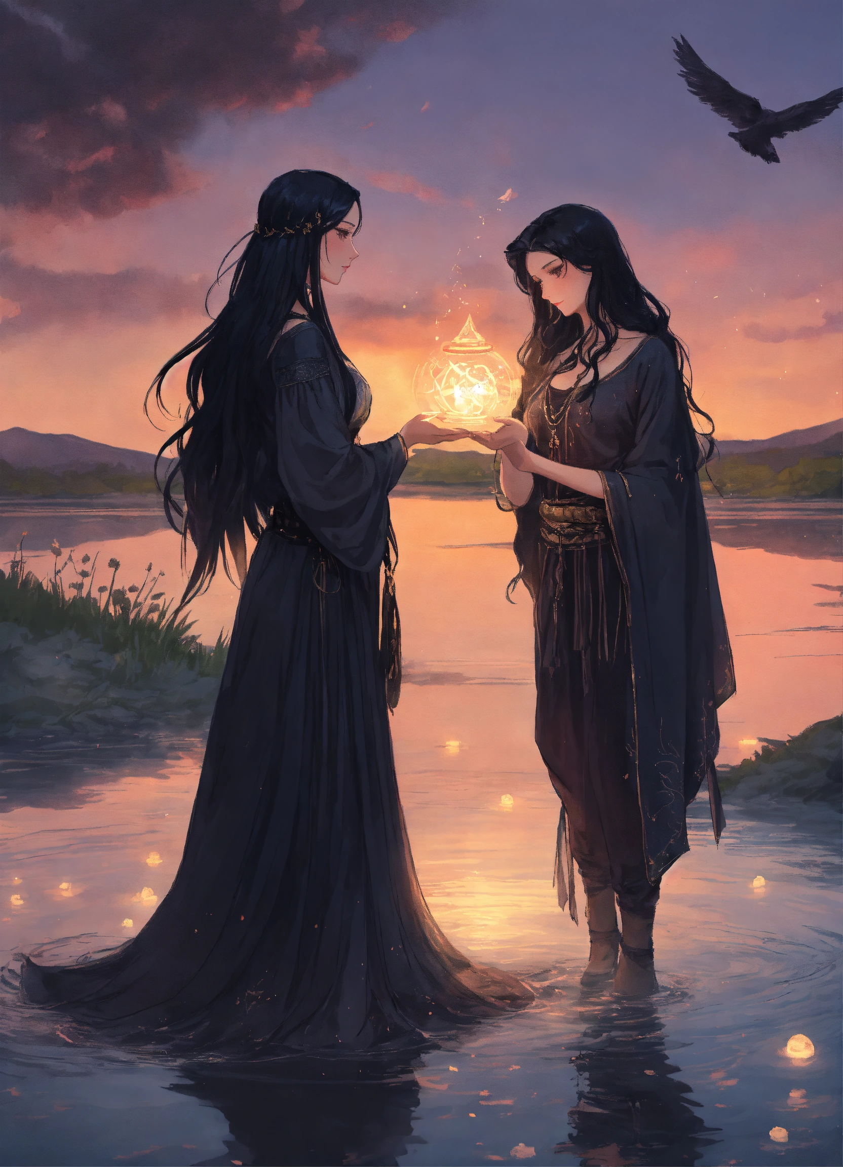 Lexica - A beautiful sorceress with long black hair dressed in a black ...