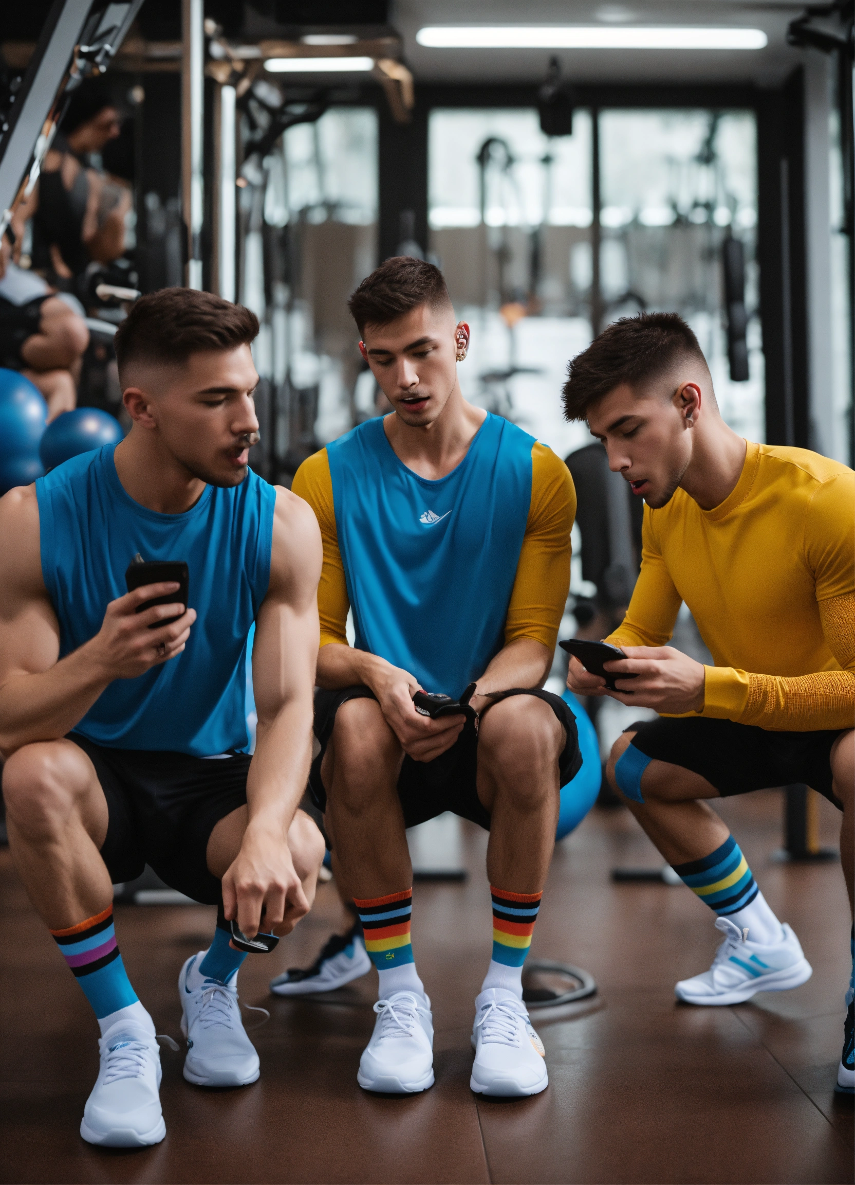 Lexica - Group of Skinny Guys smelling sneakers tik tok jocks, gay, sniffing  socks in the gym