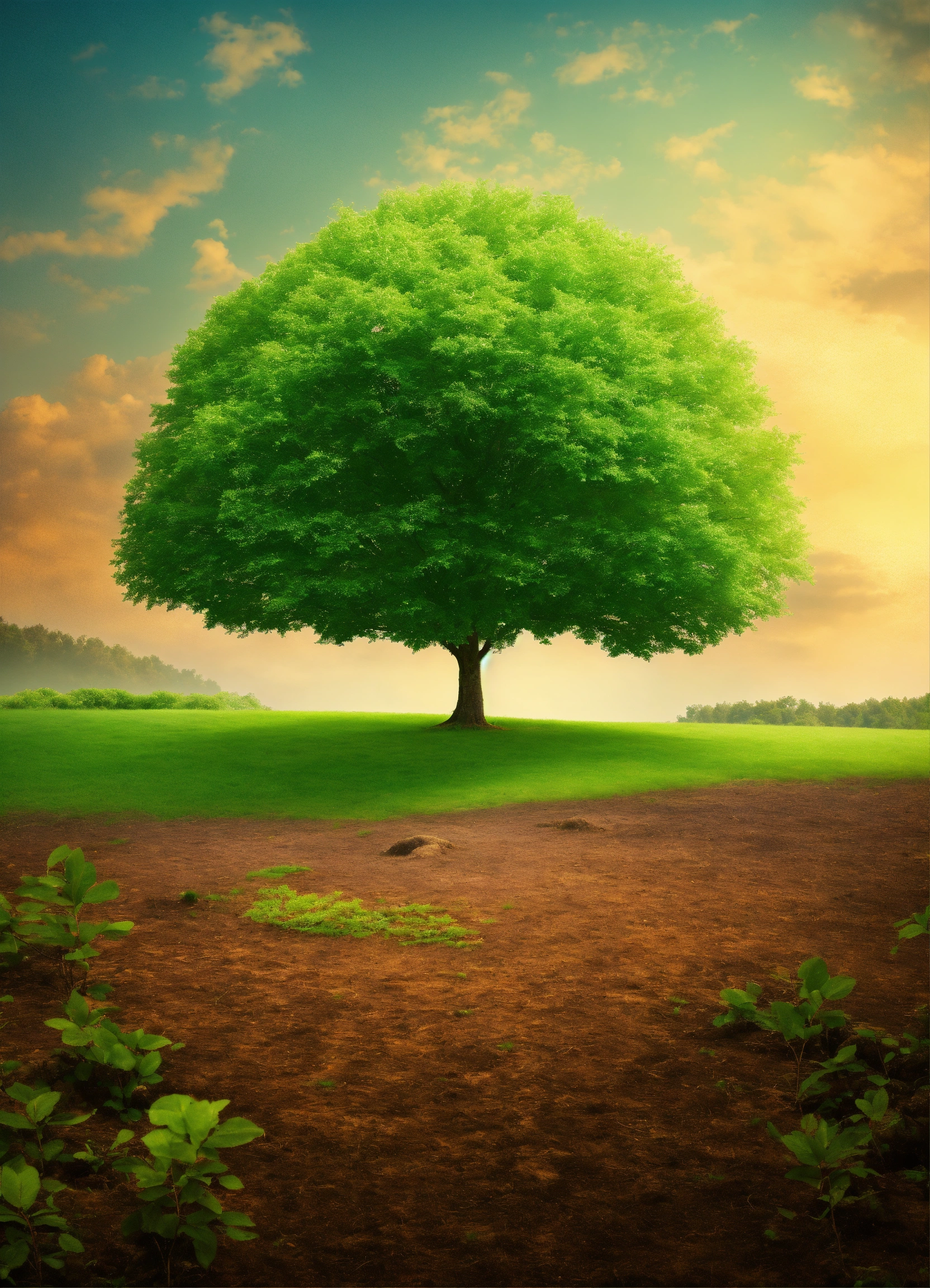 Lexica - Big ground , green tree , forest back , background