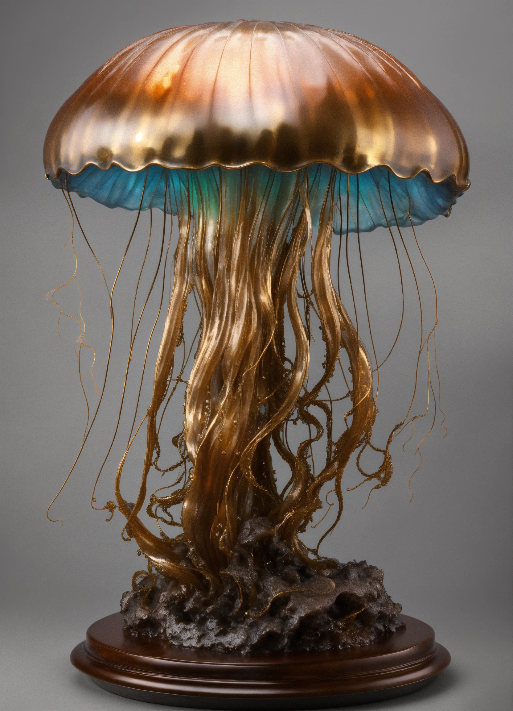 Lexica - A sculpture of beautiful jellyfish bronze on top of a base ...