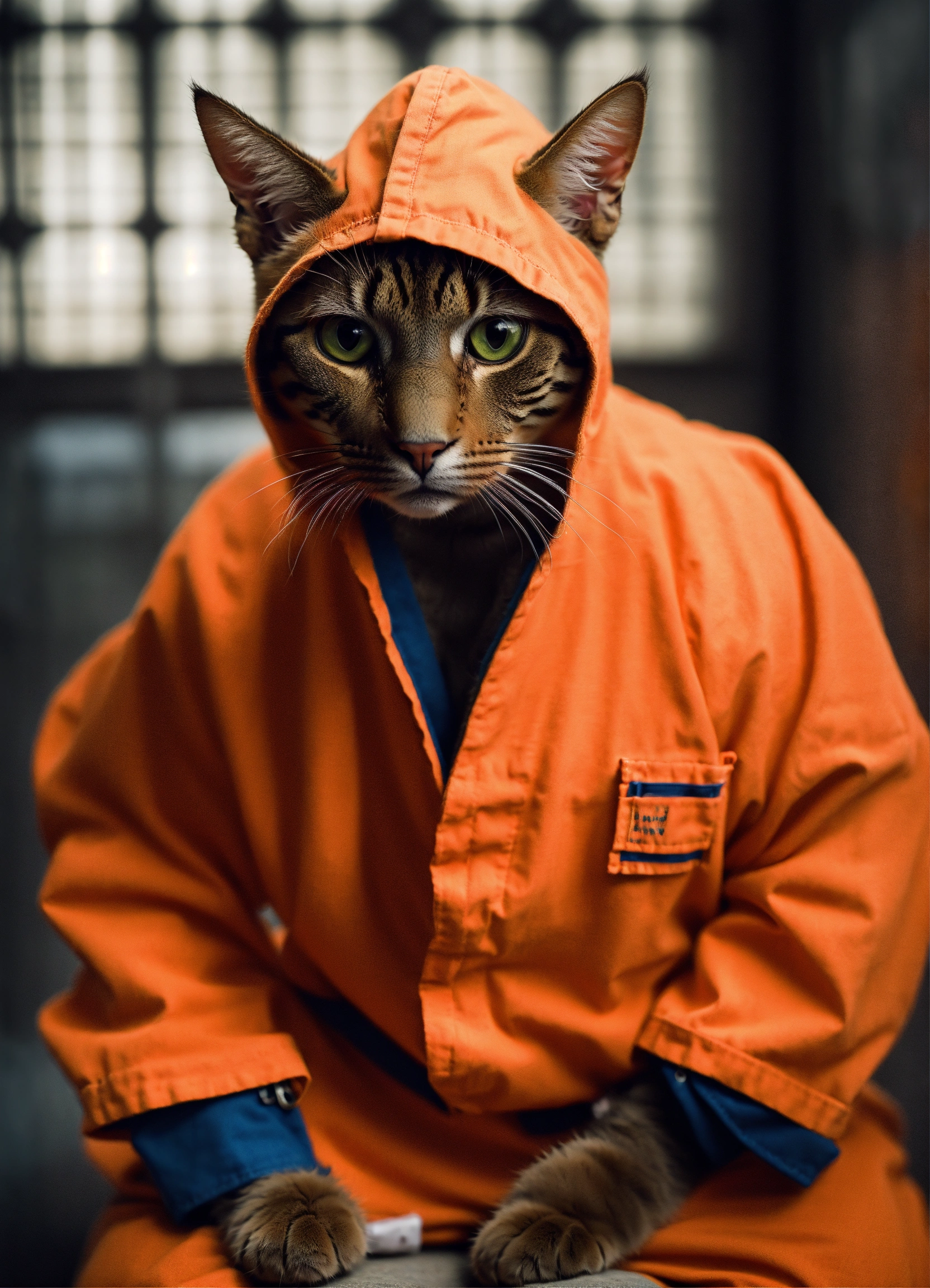 Lexica - A humanoid havana brown cat wearing inmate orange jumpsuit ...