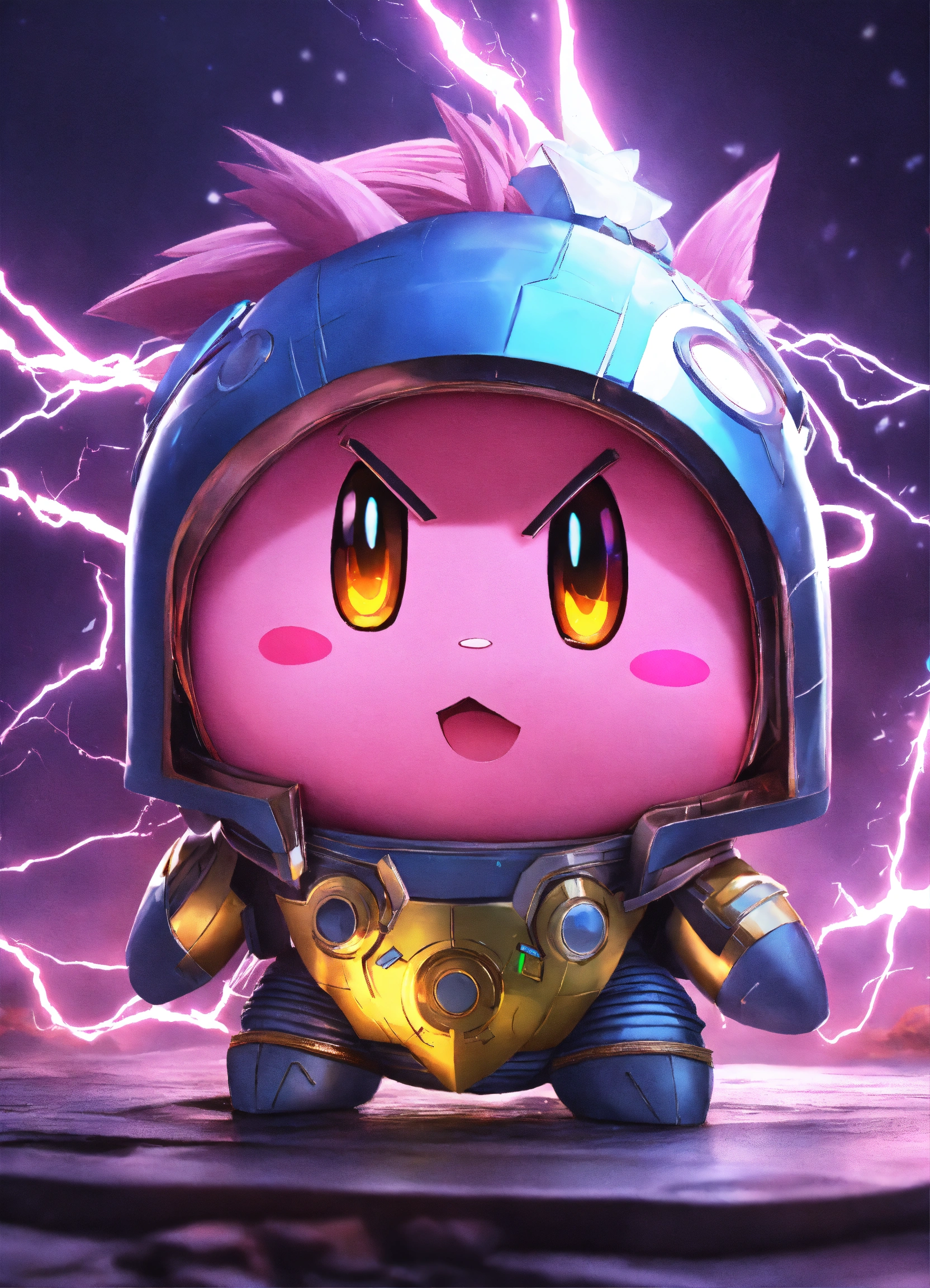 Lexica - A real photo of Cute Cyber Kirby lightning angry