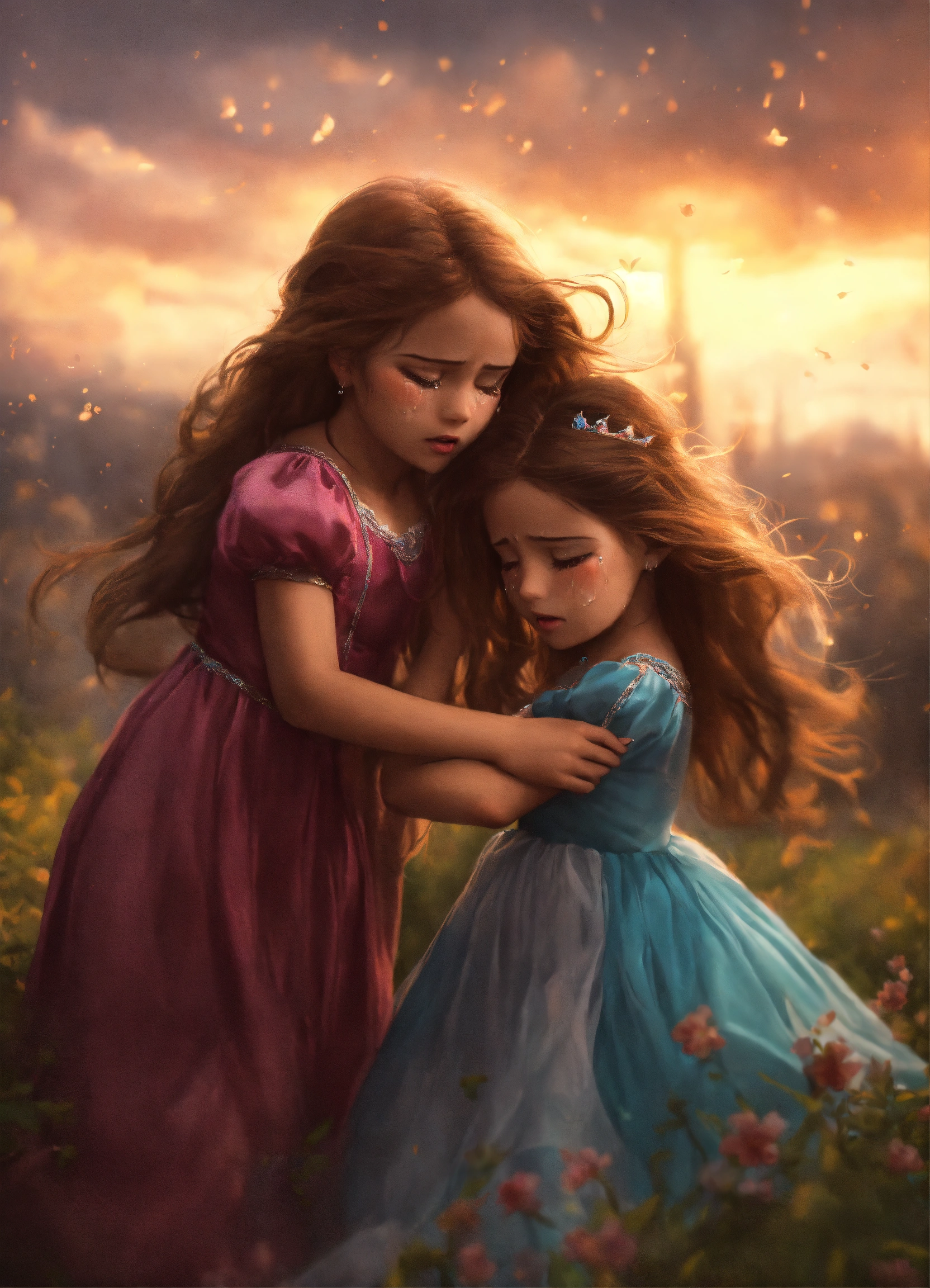 Lexica - 2 princess little girls with long brown hair struggling to ...