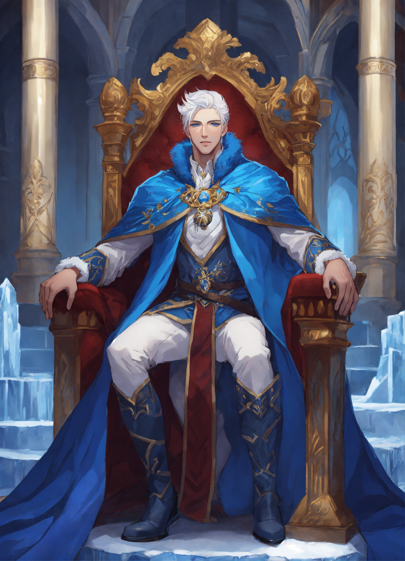 Lexica - A handsome prince of ice, with white hair and blue eyes ...