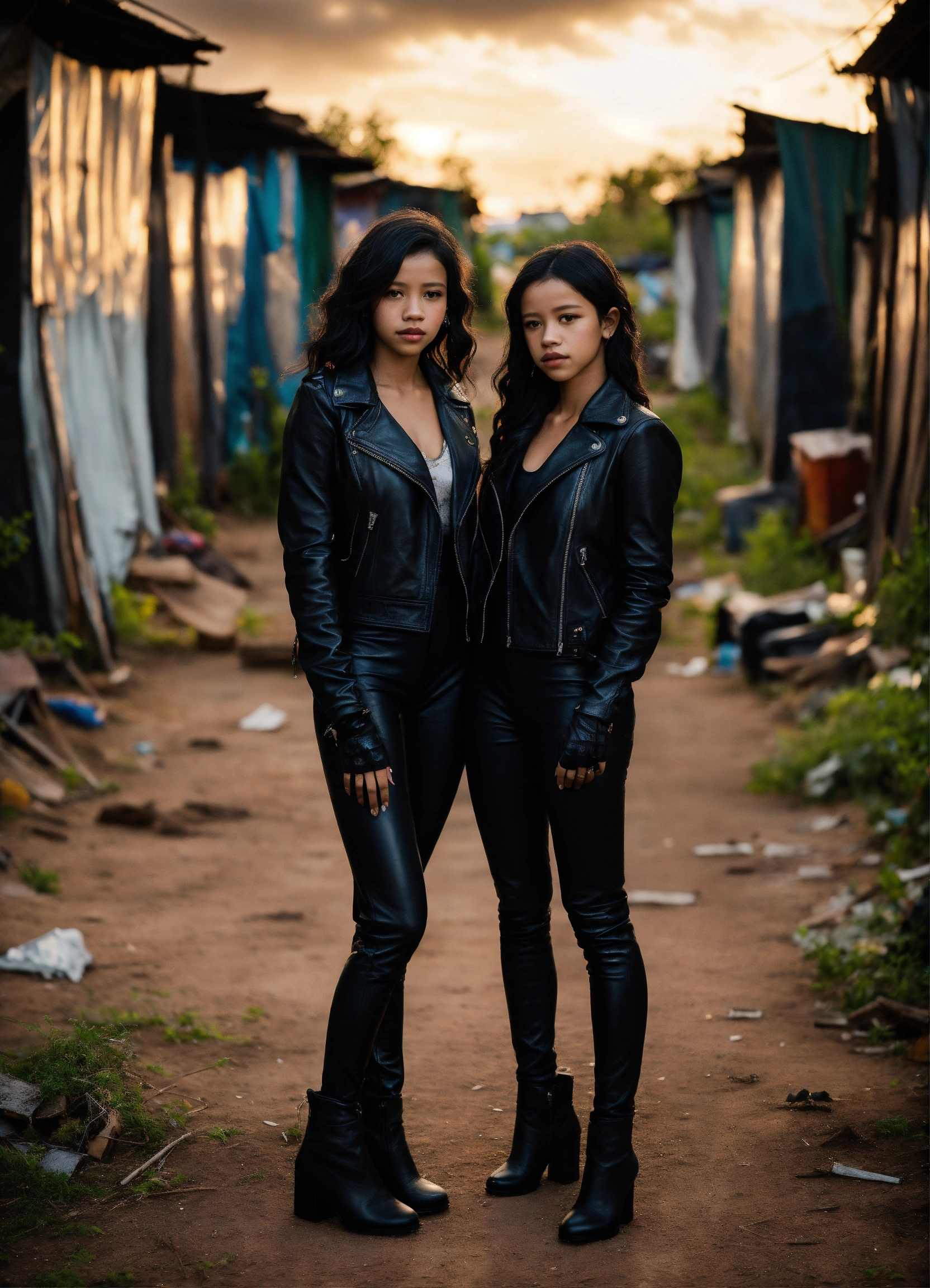 Lexica Selina gomes and jenna ortega, wearing a black leather jackets