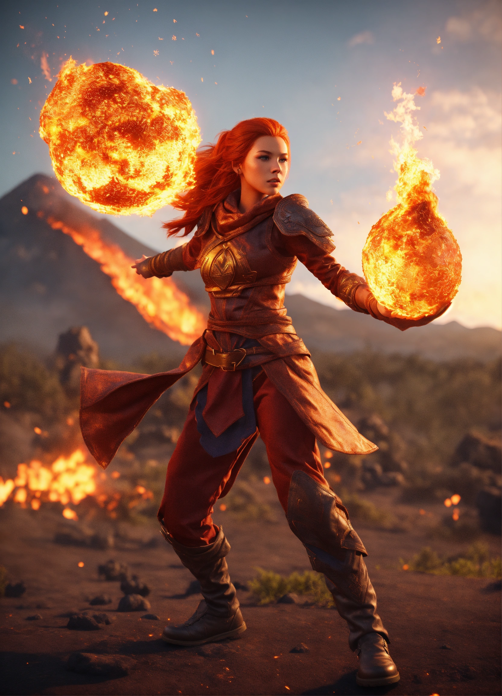 Lexica - Small female pale skinned redhead fire elemental mage wearing ...
