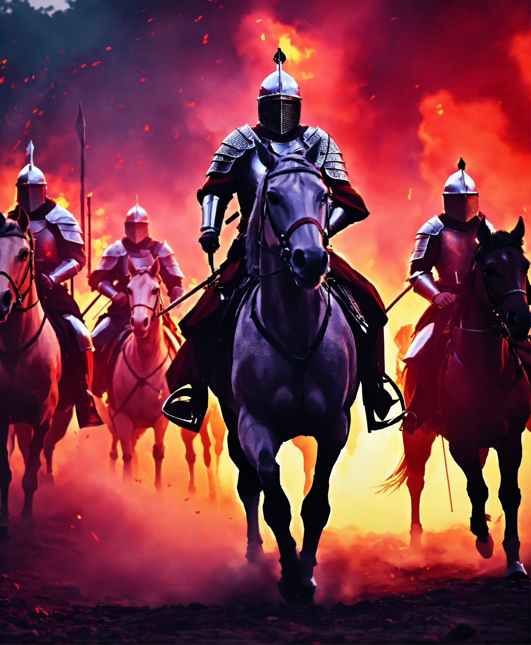 Lexica - Cinematic medieval Royal King and his knights on horses with ...