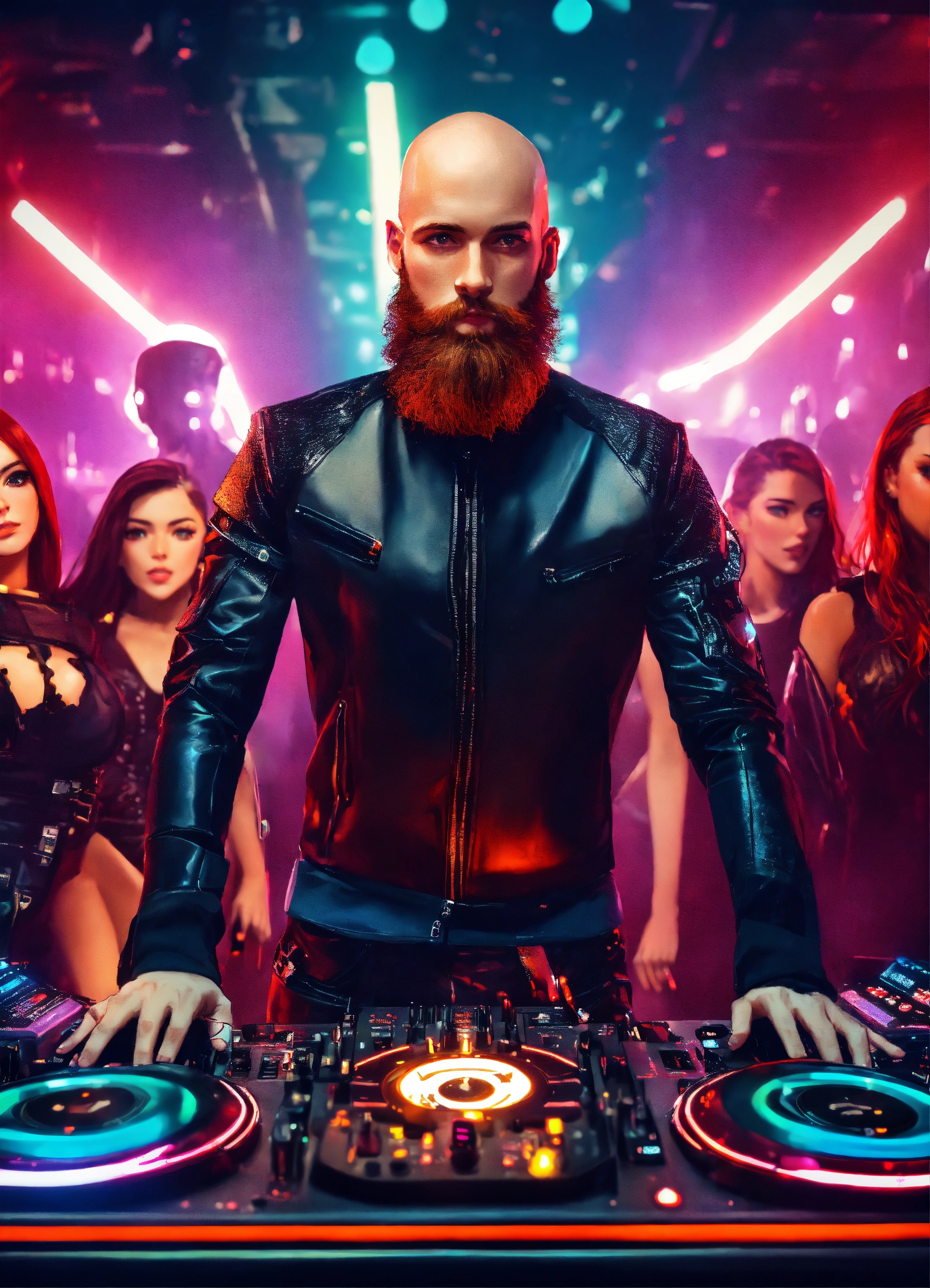 Lexica - A young bald man with beard attractive futuristic cyborg DJ ...