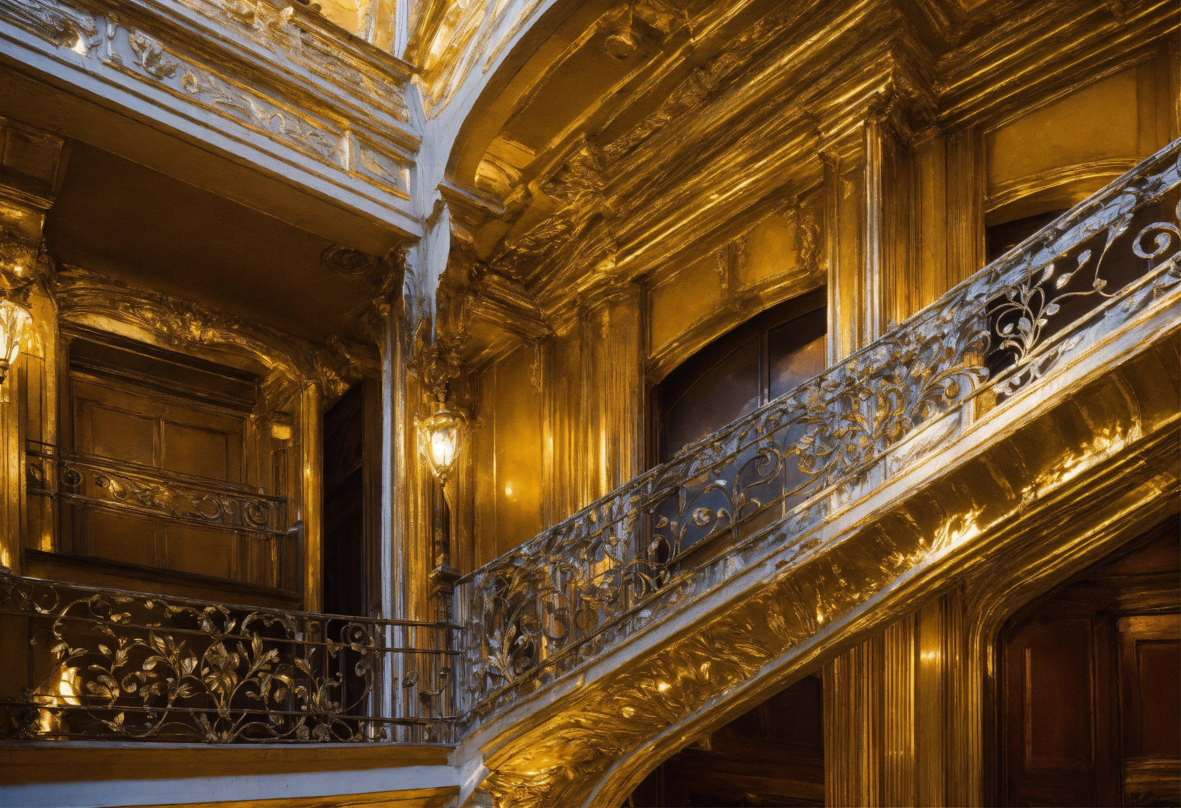 Lexica - Classic interior building balconies covered in silver leaf