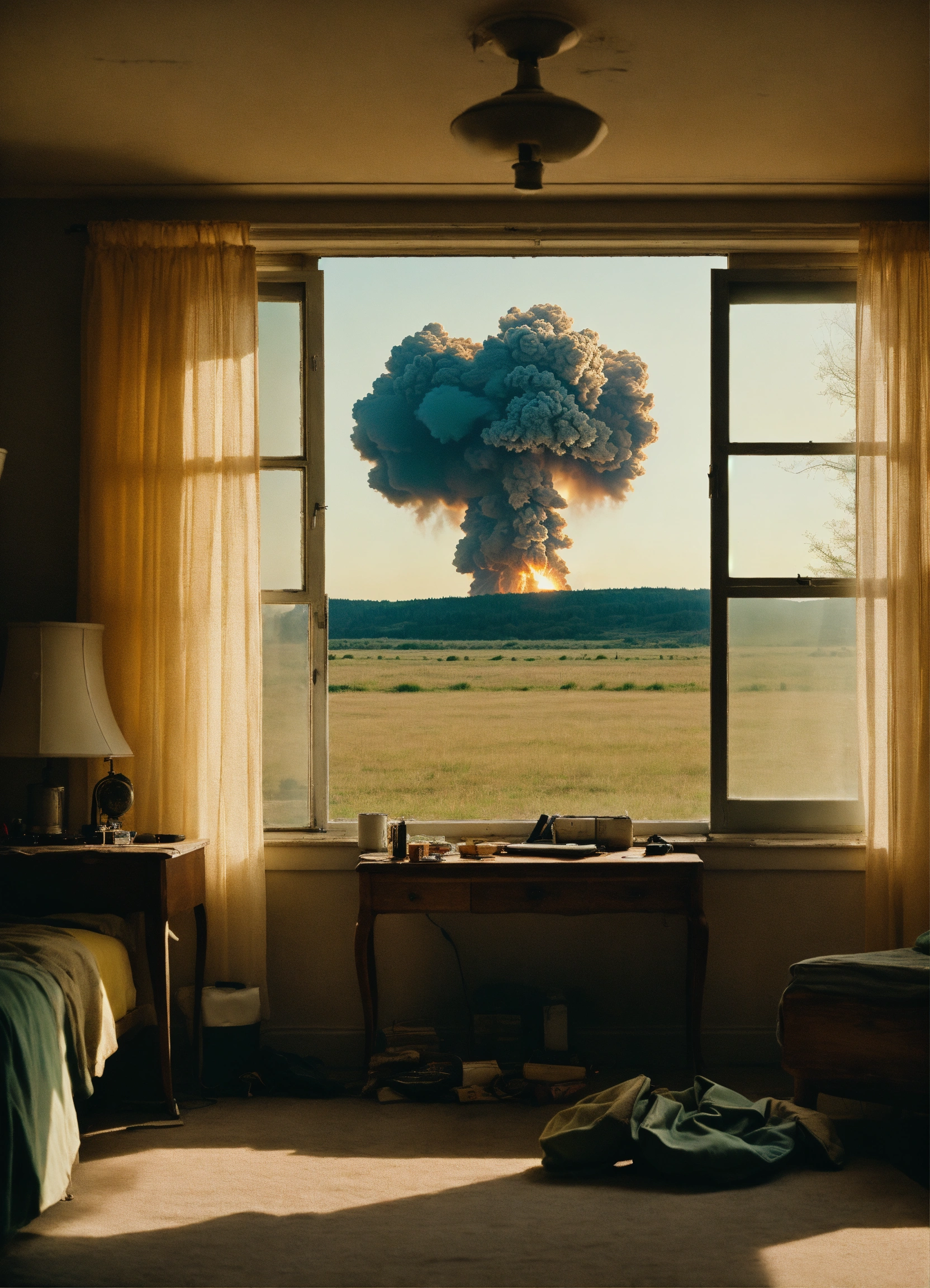 Lexica - A photograph of a nuclear explosion through a window, rear ...