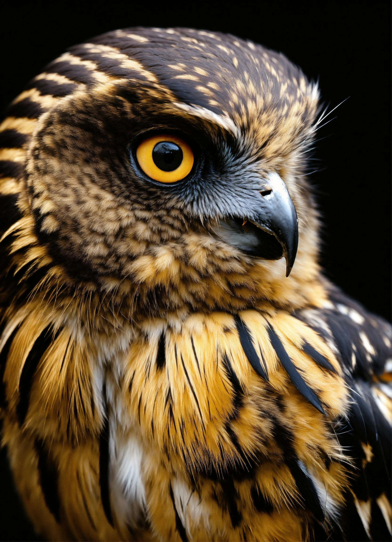 Lexica - White ruru morepork black background photo realistic