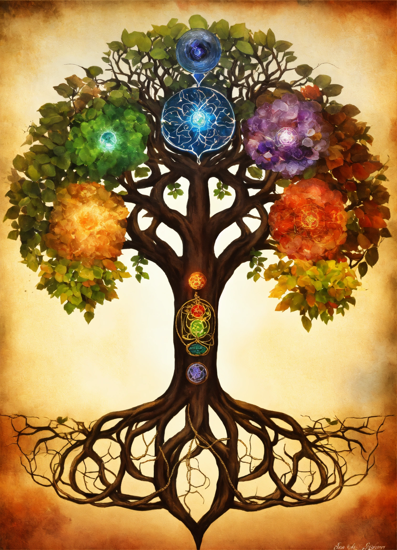 Lexica - Tree of life with roots and chakra stones