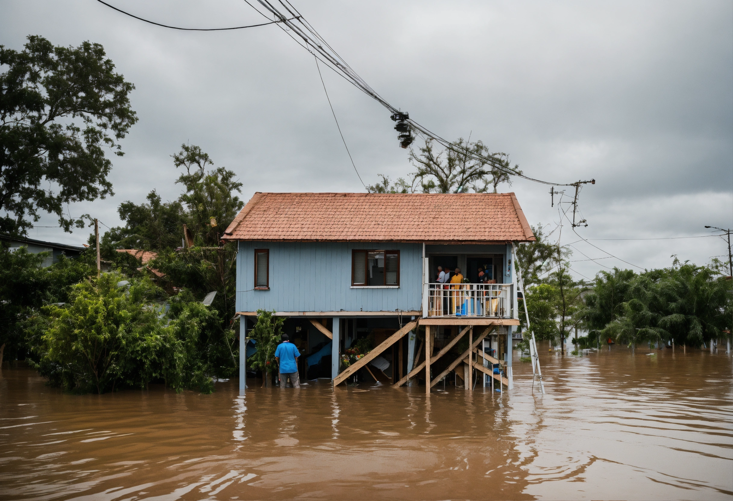 Lexica - People on the roof a house as floodwaters rise
