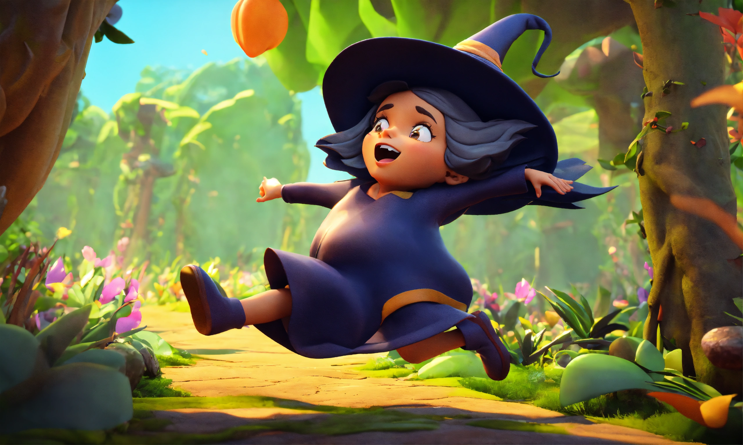 Lexica - Cartoon 3d style big witch running in jungle