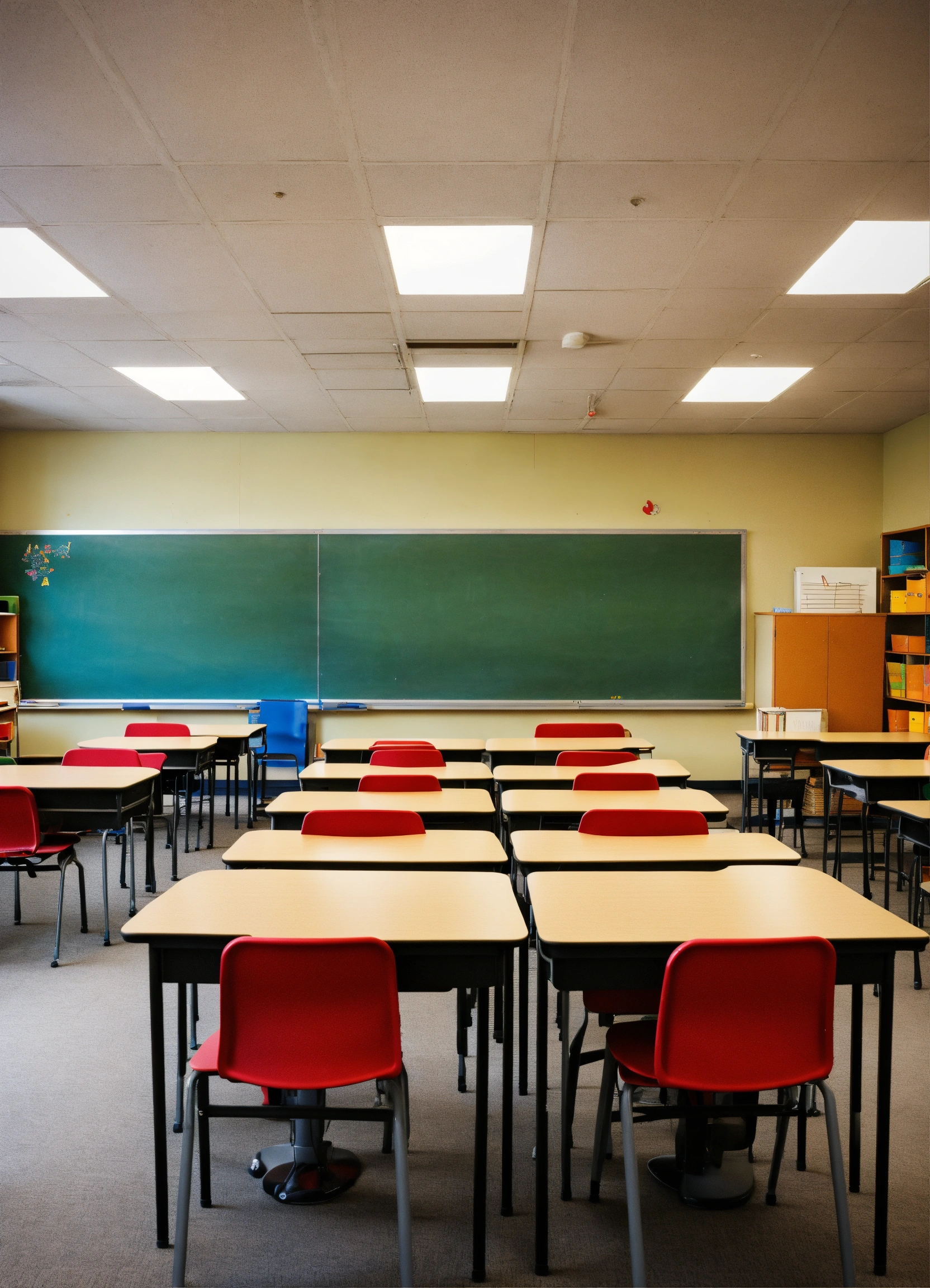 Lexica A classroom with a teacher's desk and 5 student desks with 4