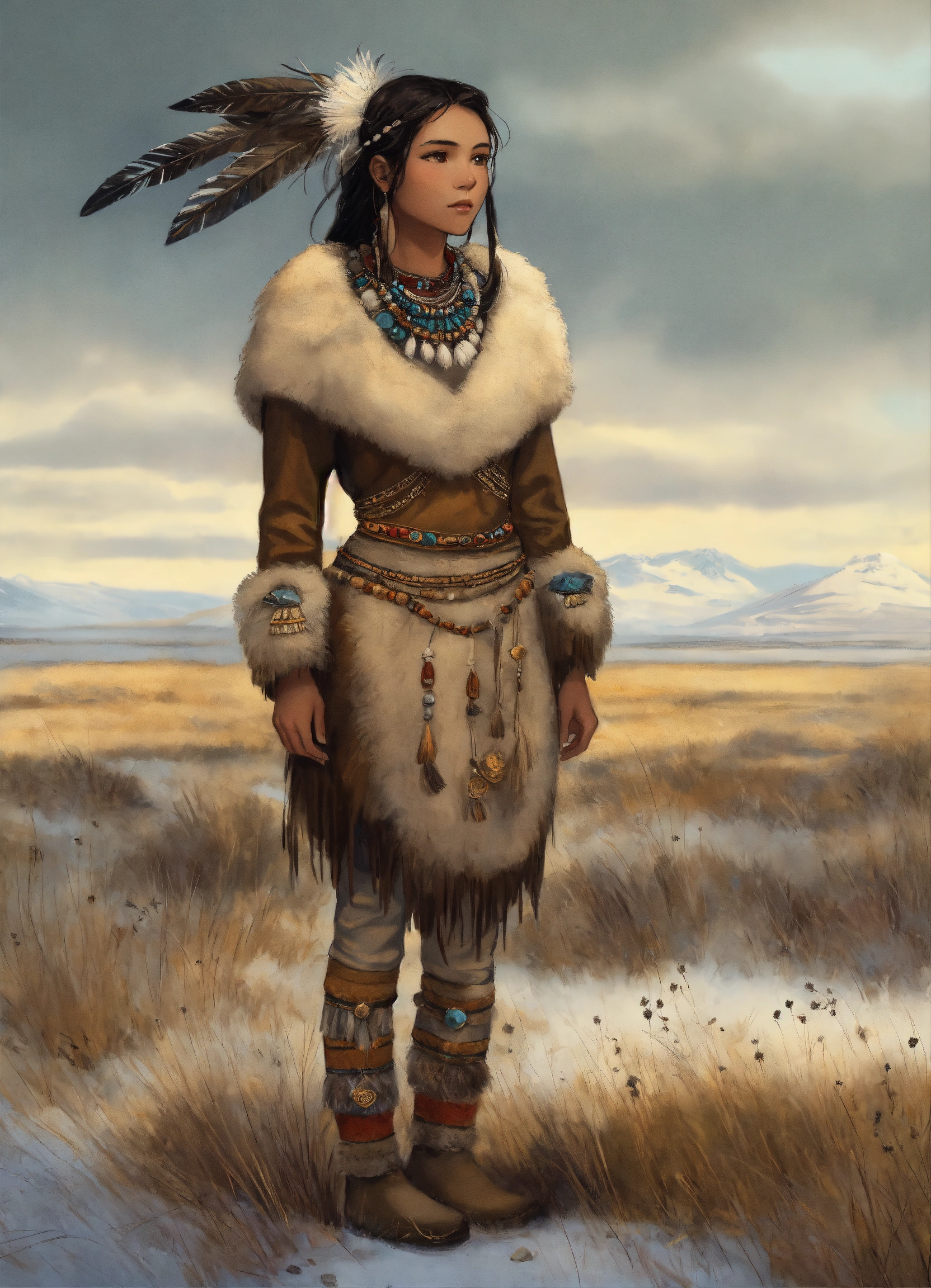Lexica - Full body Illustration of an inuit woman, young, 18 years old ...