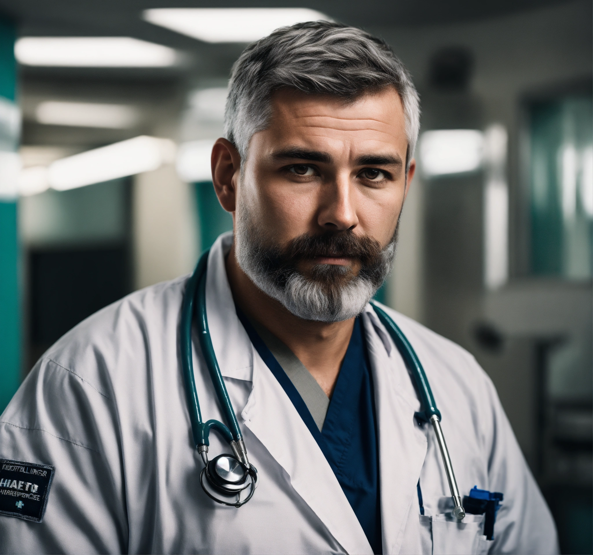 Lexica - Hospital paramedic man with little gray hair, and thin beard ...