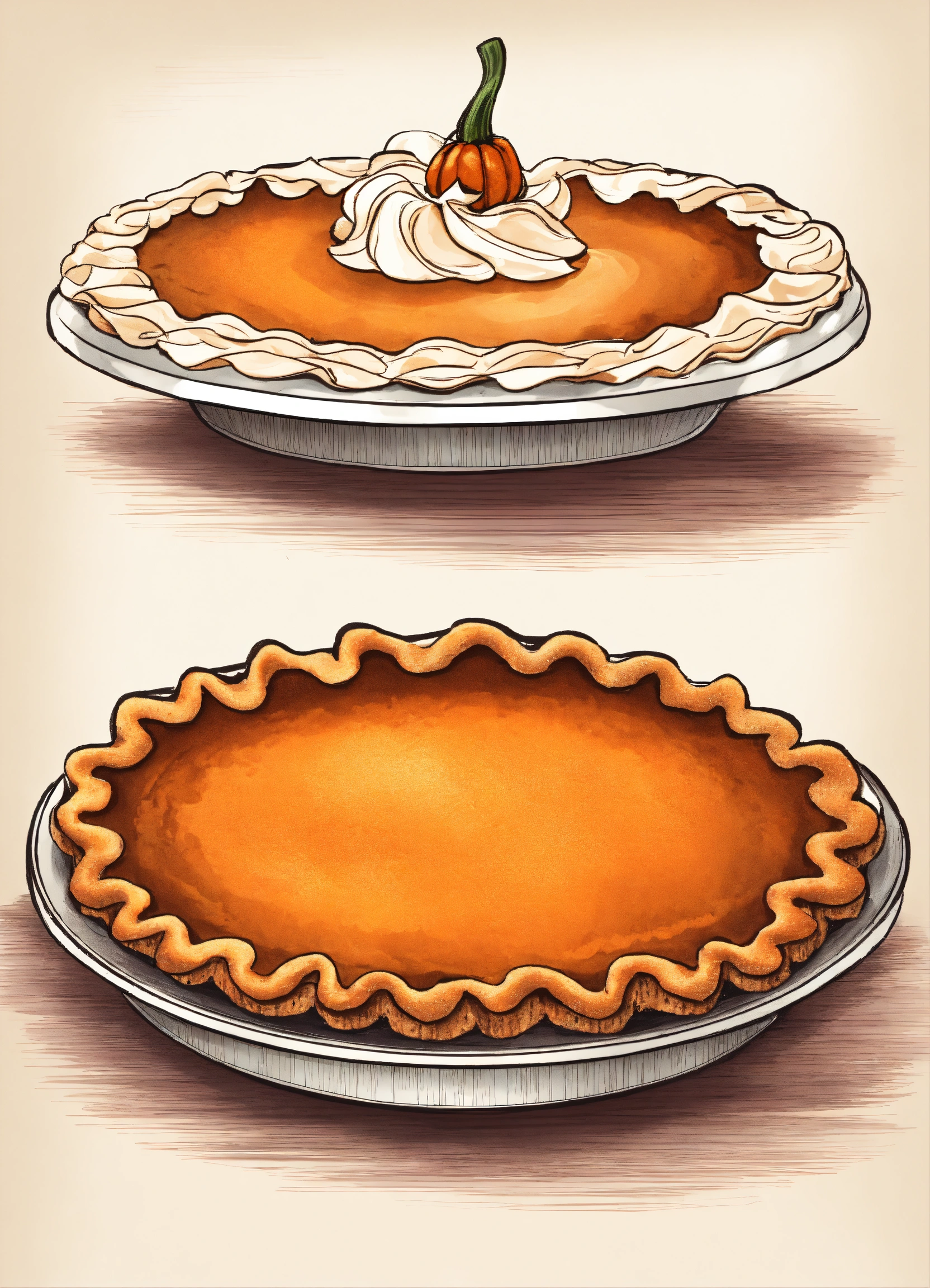 Lexica - Create a side-view drawing of a whole delicious pumpkin pie on ...