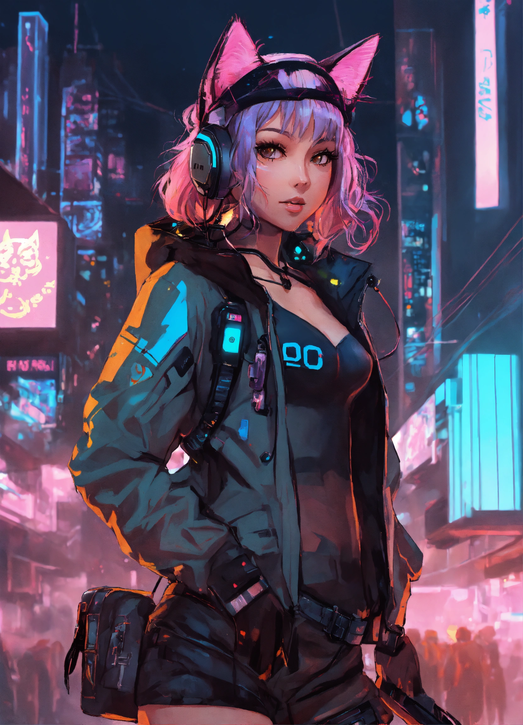 Lexica - A cute cat girl, cyberpunk, in anime style