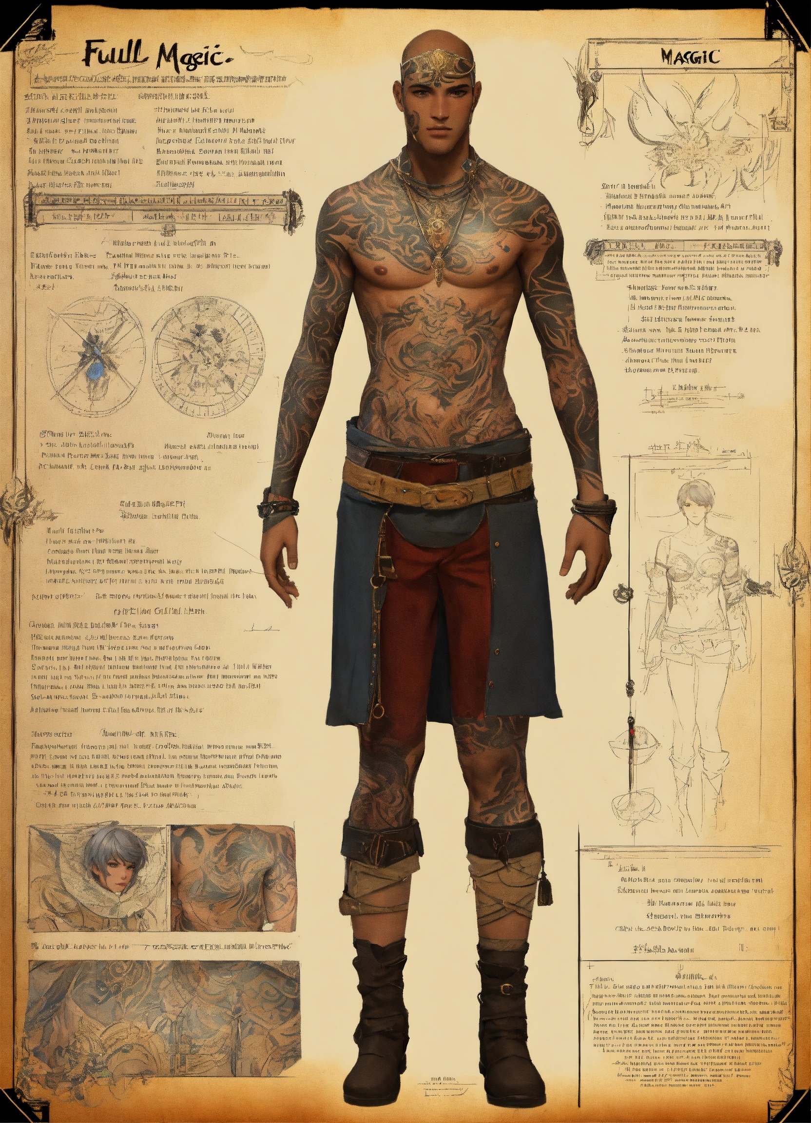 Lexica - Full magic tattoo body , character sheet, character design ...
