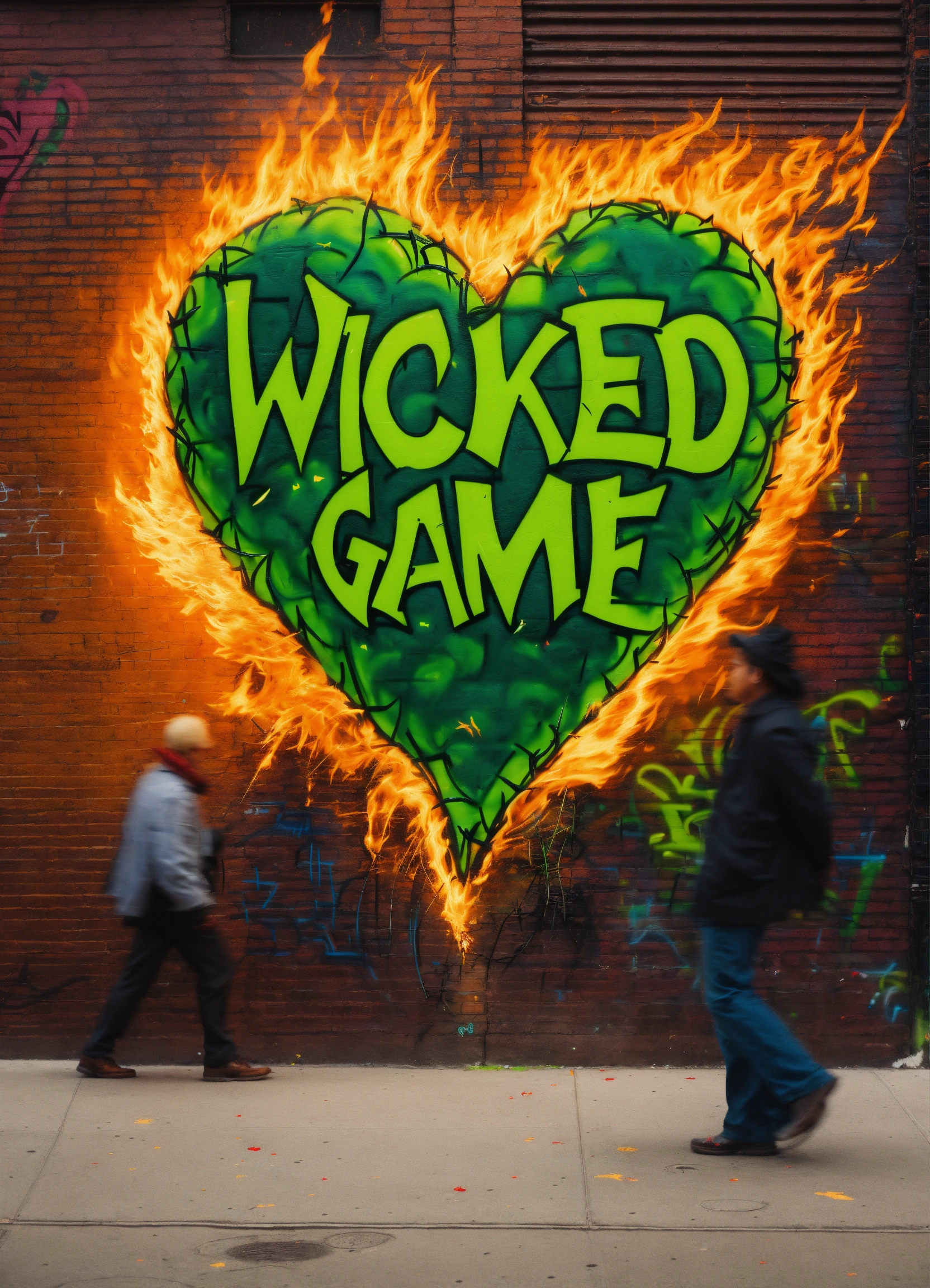 Lexica - A graffiti of a heart on fire with thorns saying wicked game ...