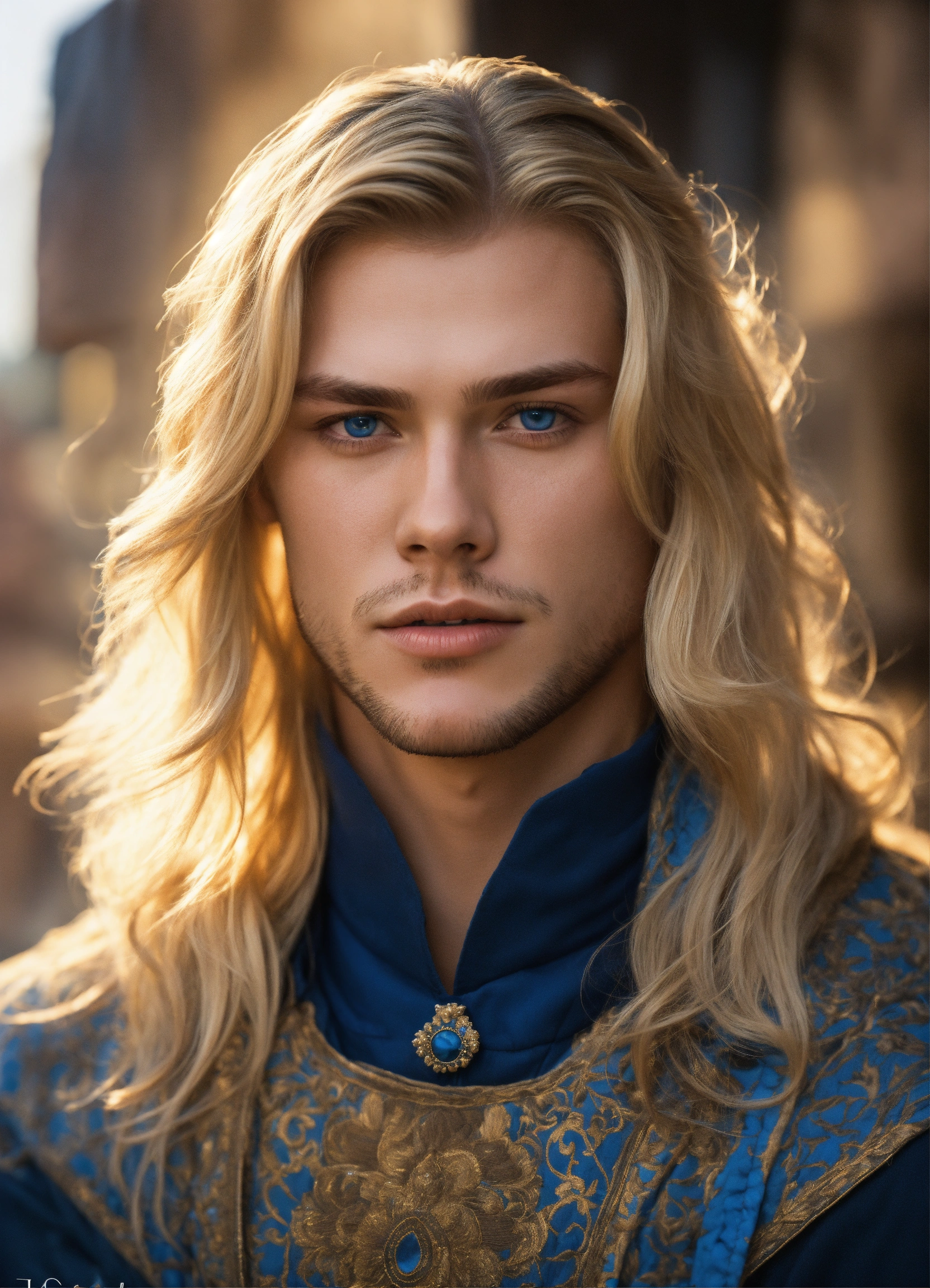 Lexica - Generate a man with blonde long hair and blue eyes