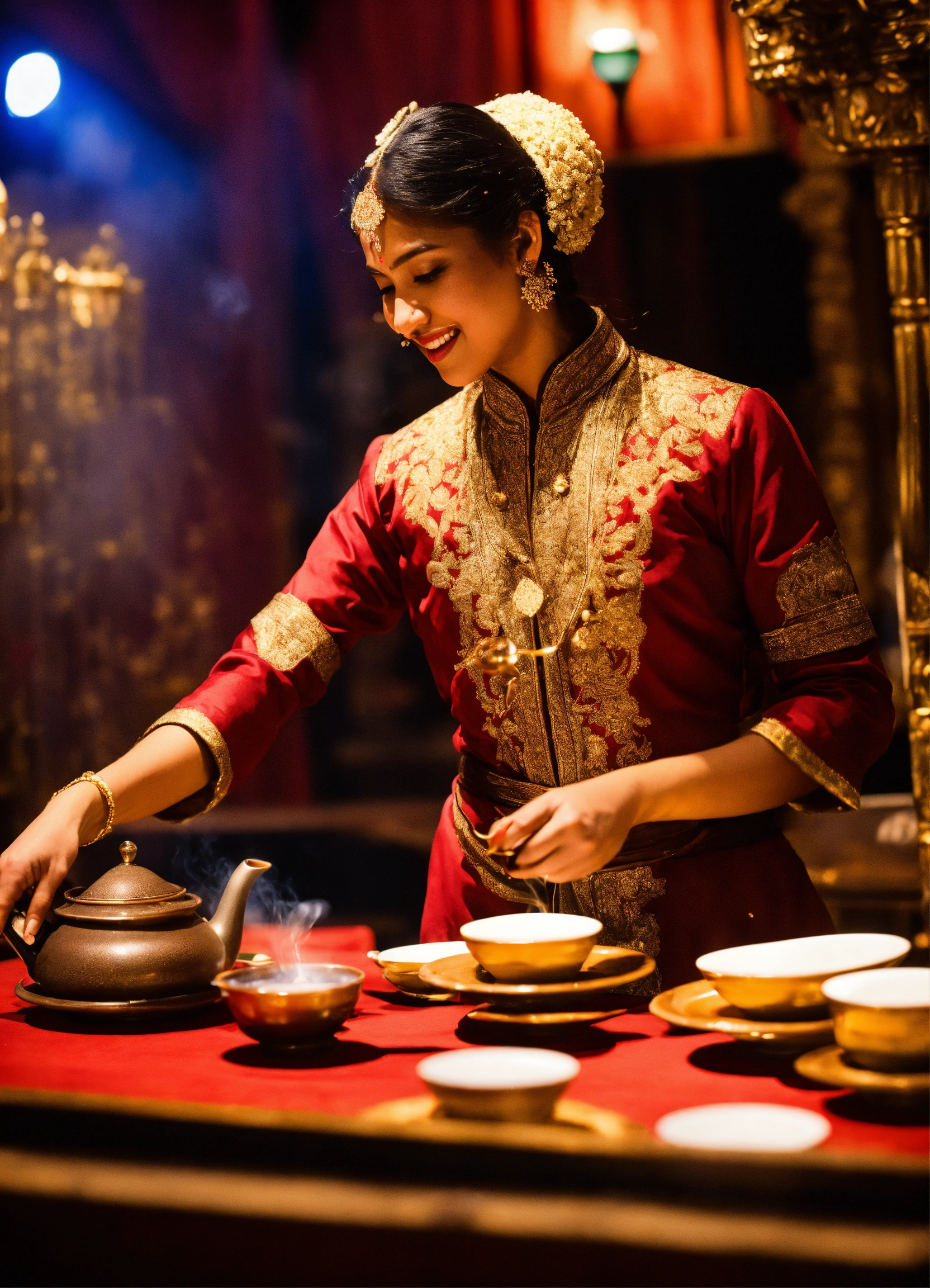 Lexica - Skilled servers pour Chai tea in a theatrical manner, offering ...