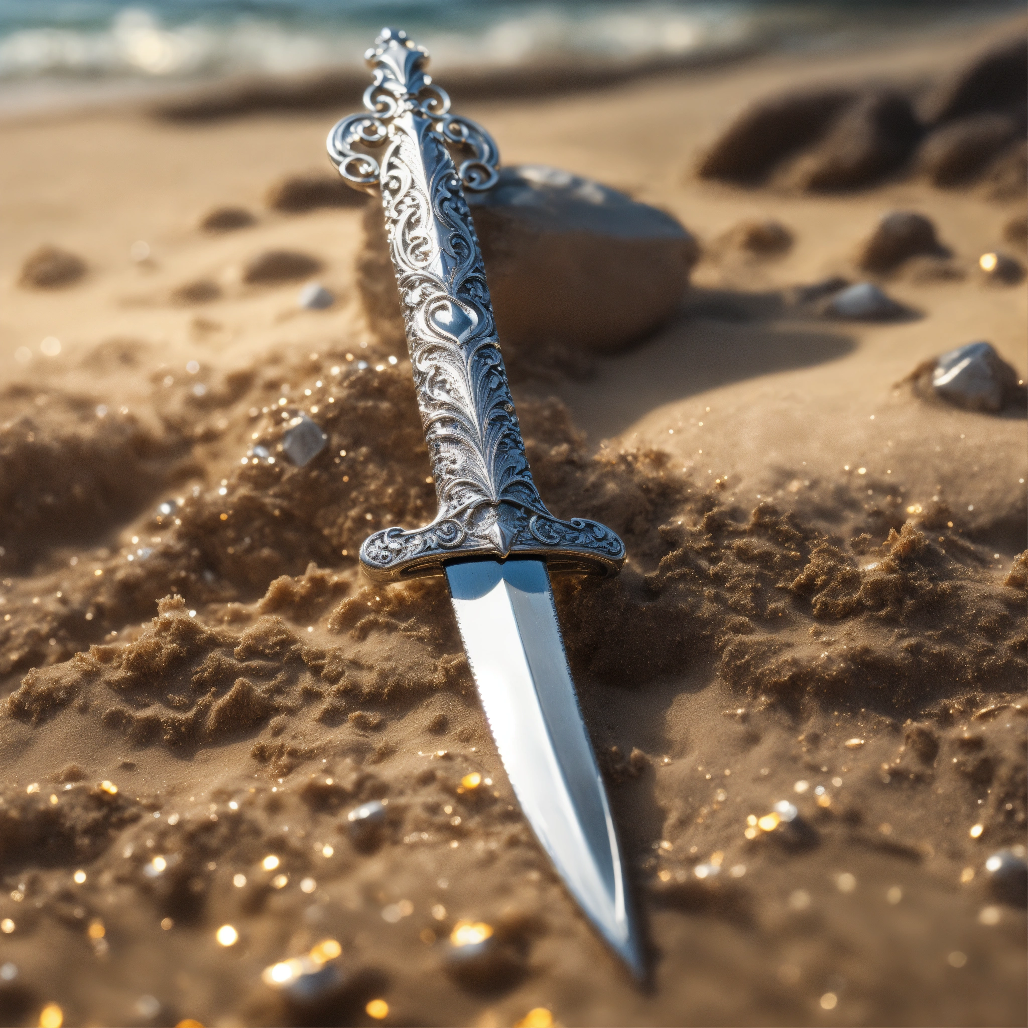 Lexica - 8k, picture of a narrow and delicate wavy dagger made of lunar ...