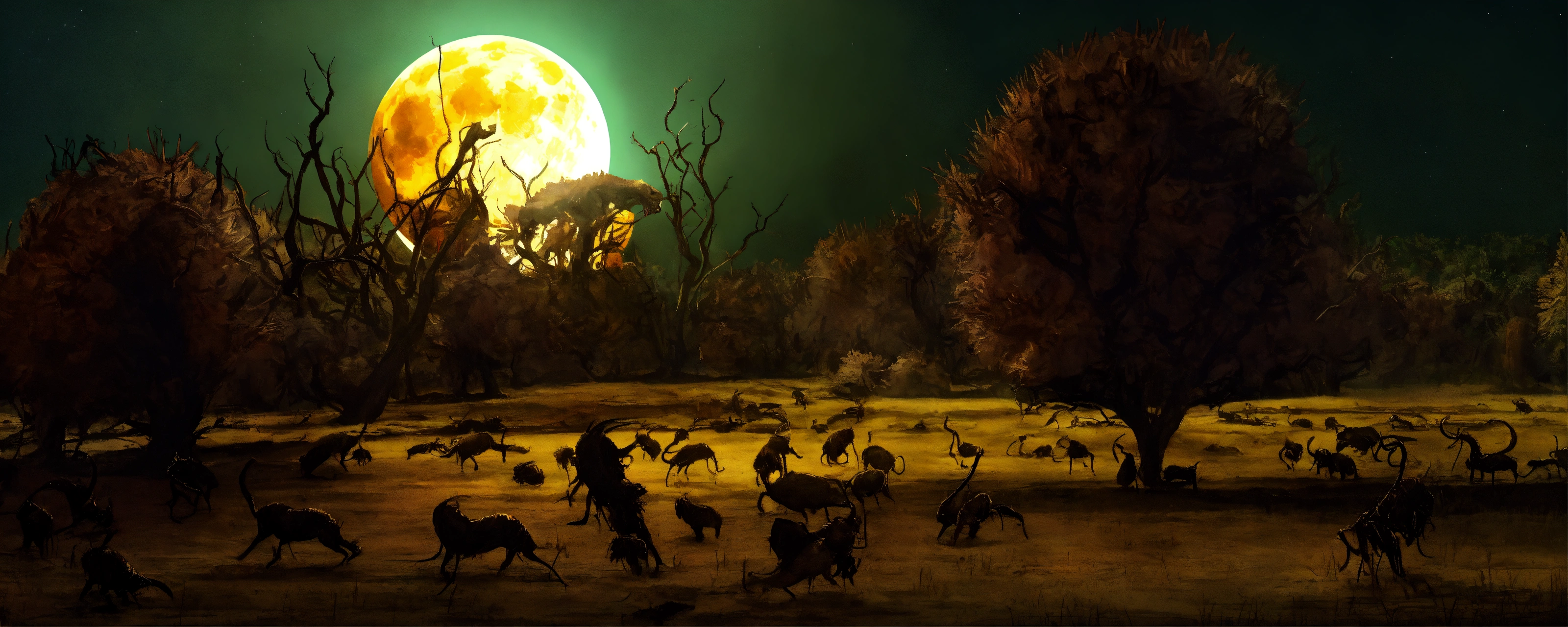 Lexica - Under a full moon, terrifying creatures of various sizes ...