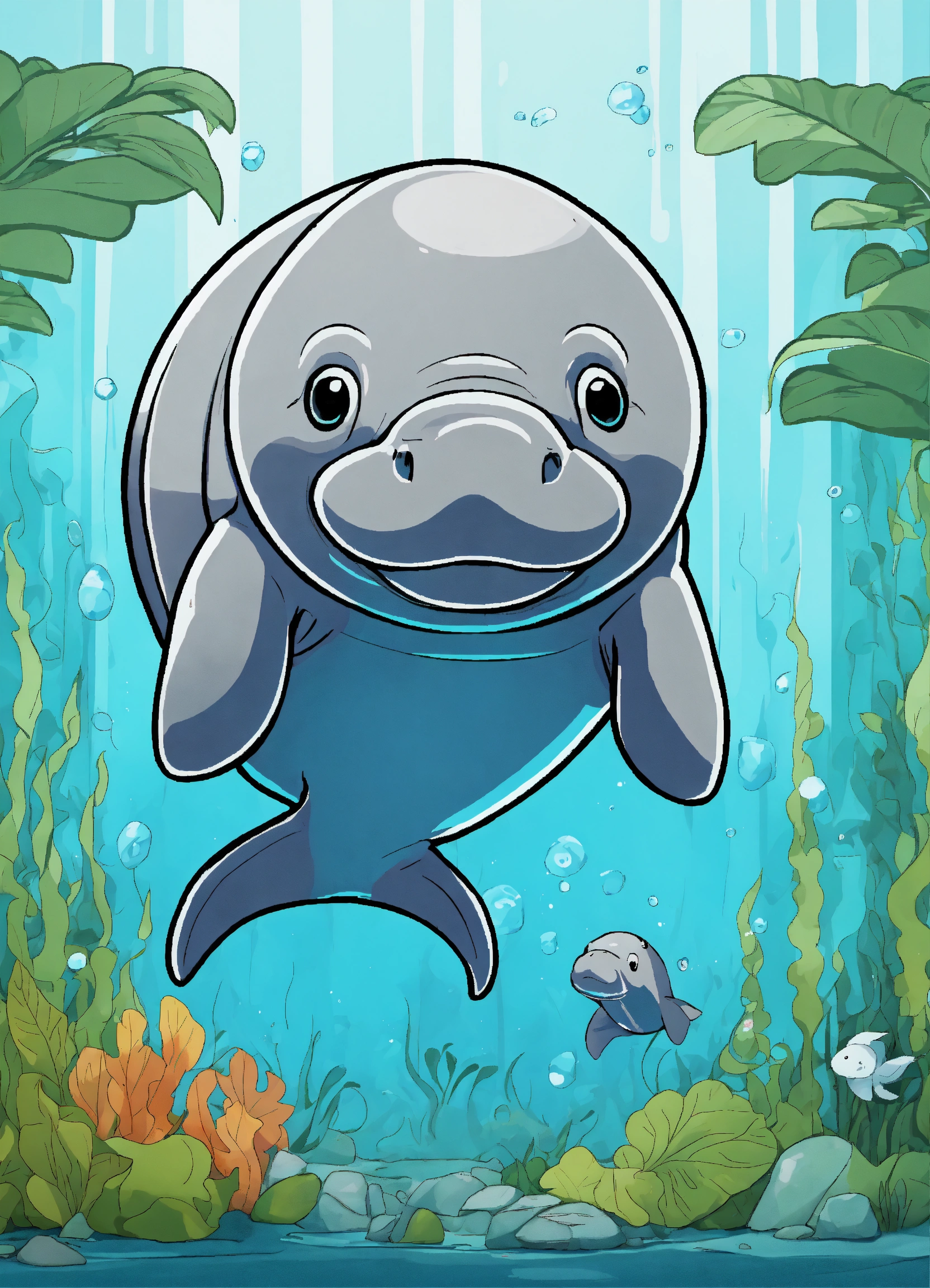 Lexica - Generate a cute Manatee , 4K resolution, cartoon-sticker style ...
